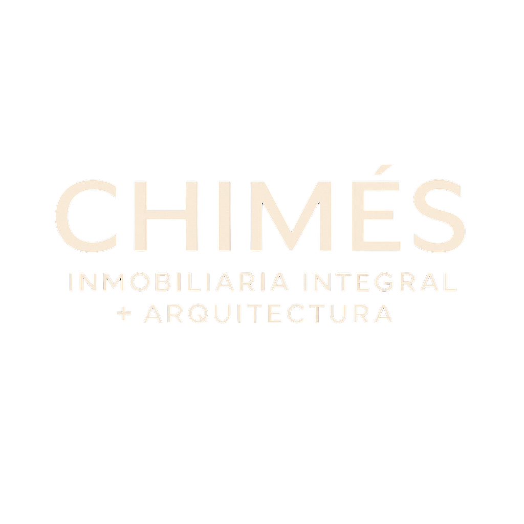 Logo with text: CHIMÉS Inmobiliaria Integral + Arquitectura on a black background.
