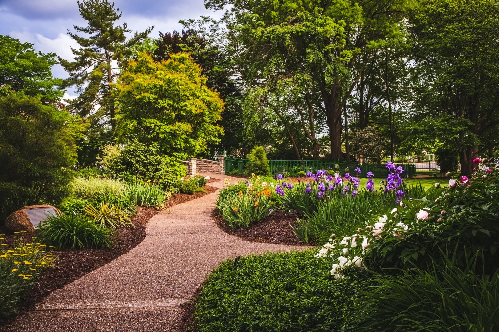 View of flowerbeds in park with blooming flowers