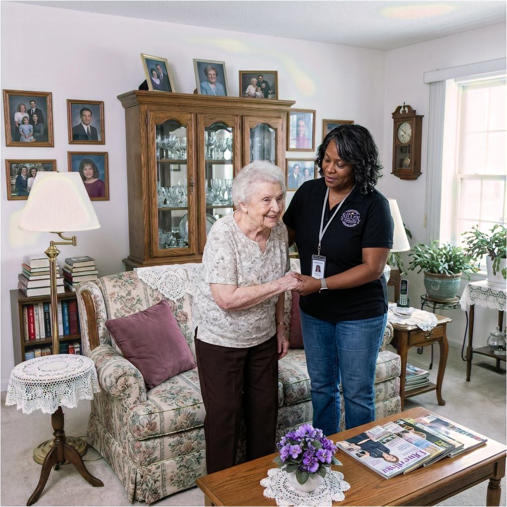 Caregiver helping senior at home
