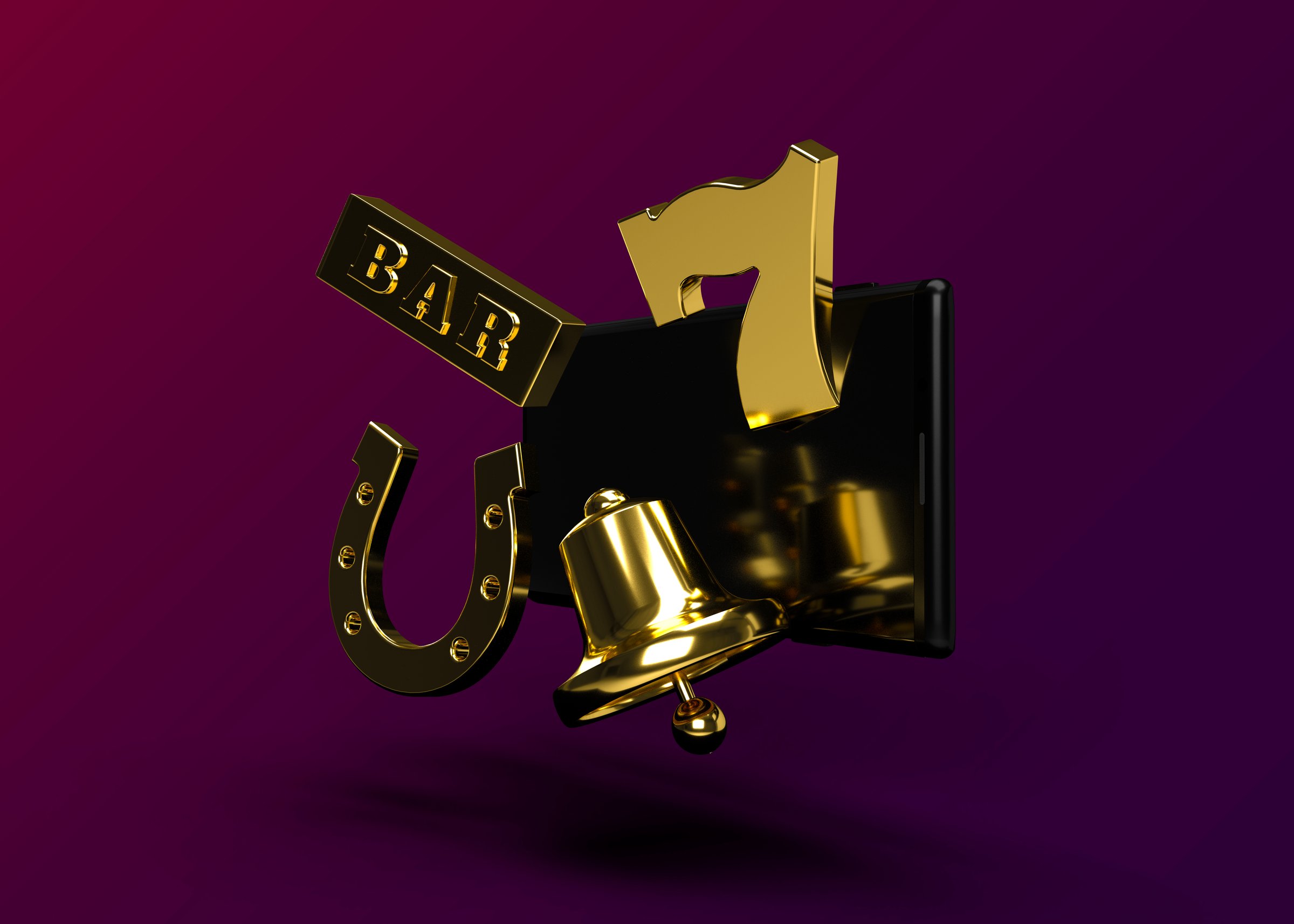 Slot Machine Gold Online Casino Mobile Smartphone Game Icons and Symbols 3D Render