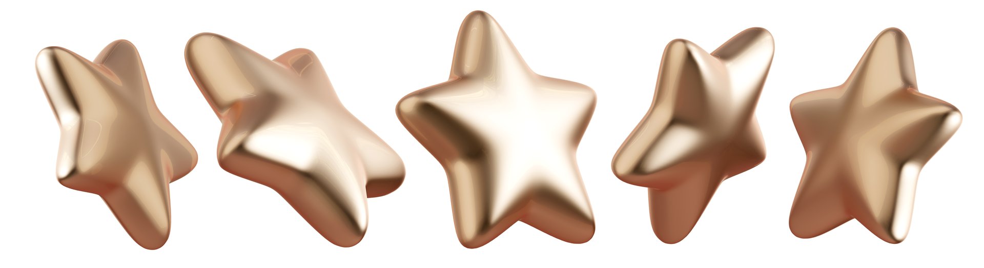 3d gold star icons set on white background. Cute realistic cartoon 3d render, glossy yellow star front and side projection, for customer rating concept, decoration, web, game design, app, ad.