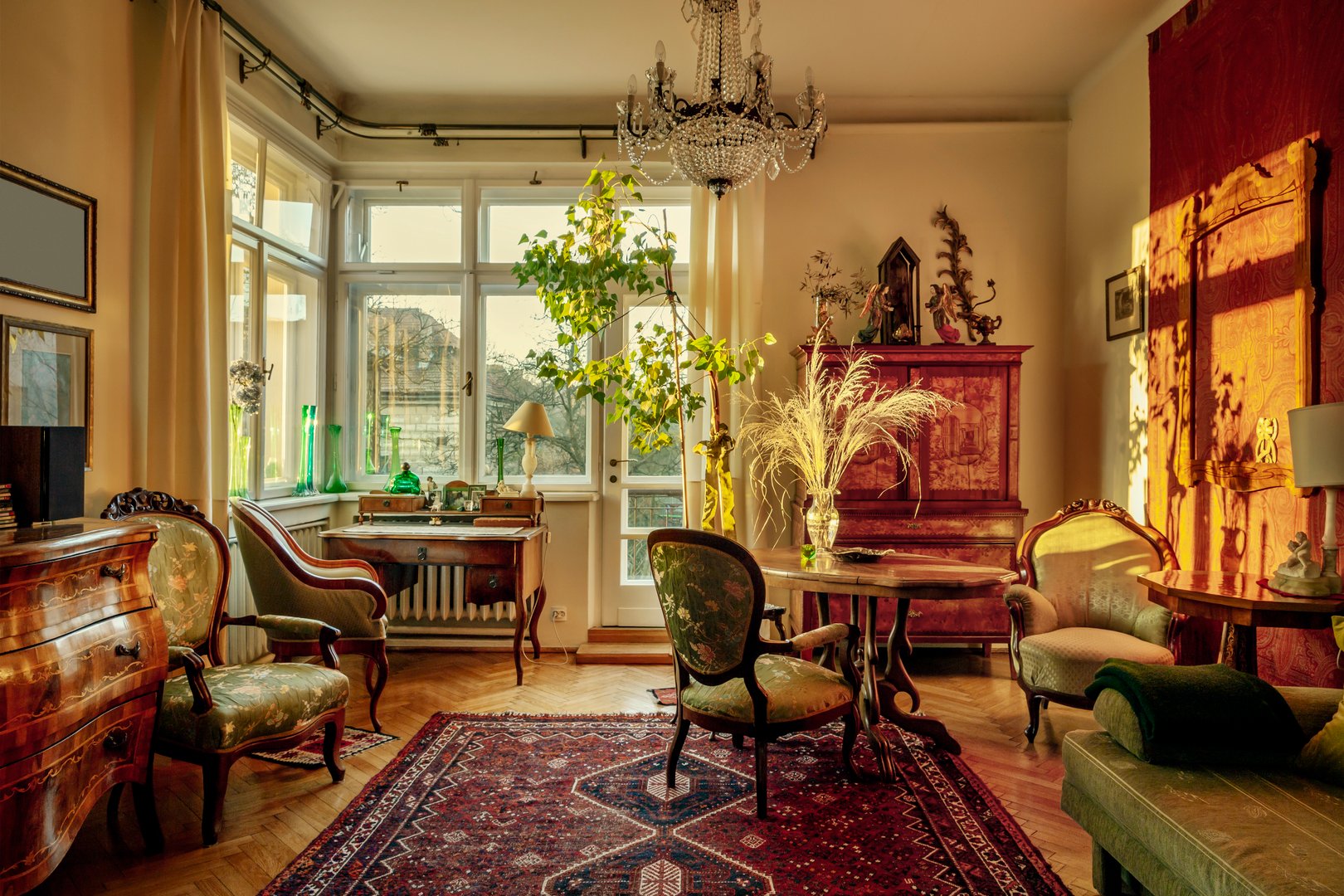 Living room full of antique furnitre, house interior design