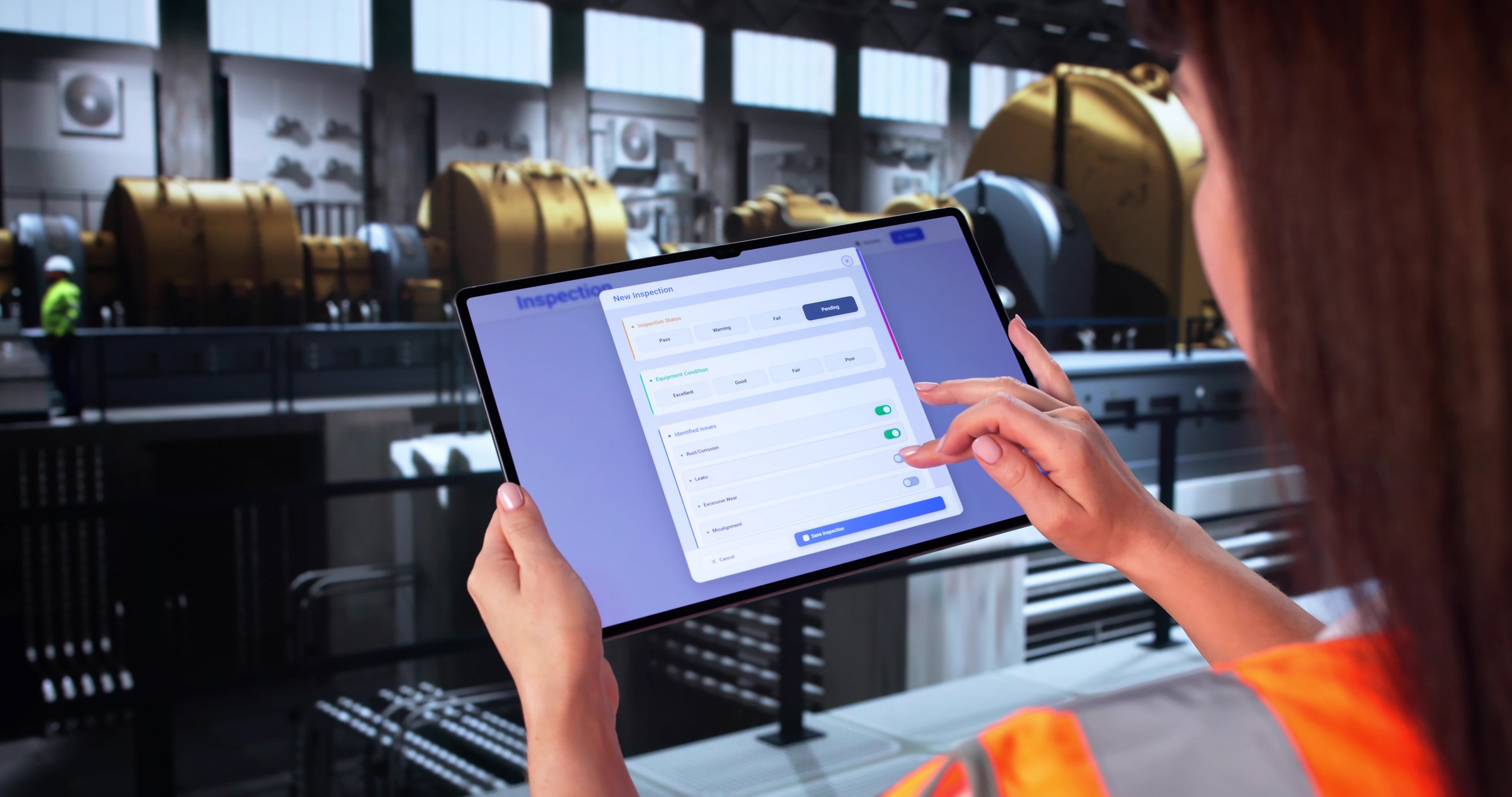 Young Female Engineer Inspecting Gas Power Plant With Tablet Device.