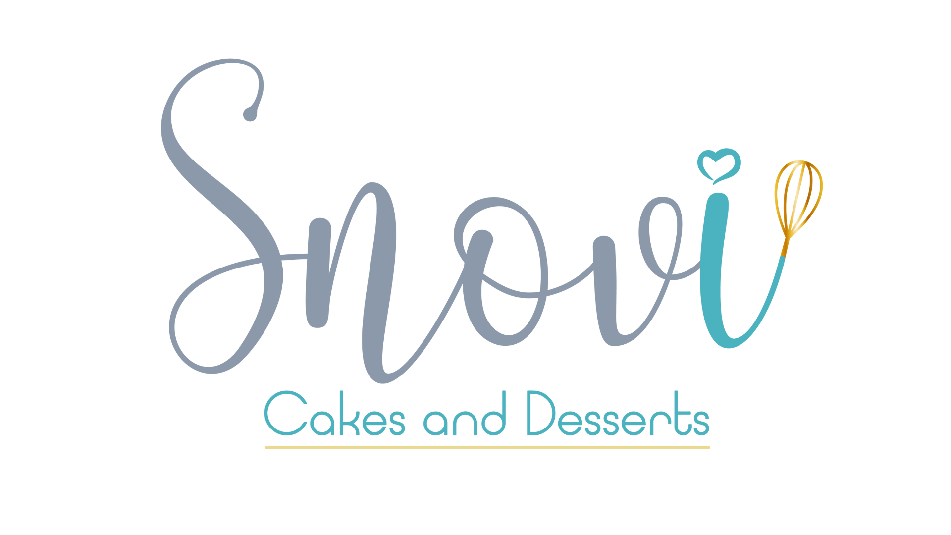 Snovi Cakes and Desserts logo with whisk integrated into the letter i and heart accent.