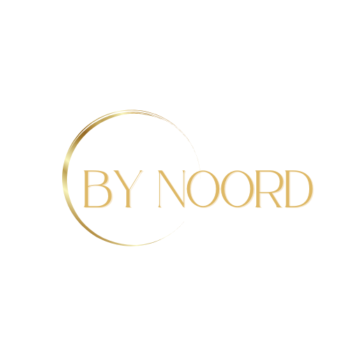 Gold crescent and text "BY NOORD" in an elegant font on a black background.