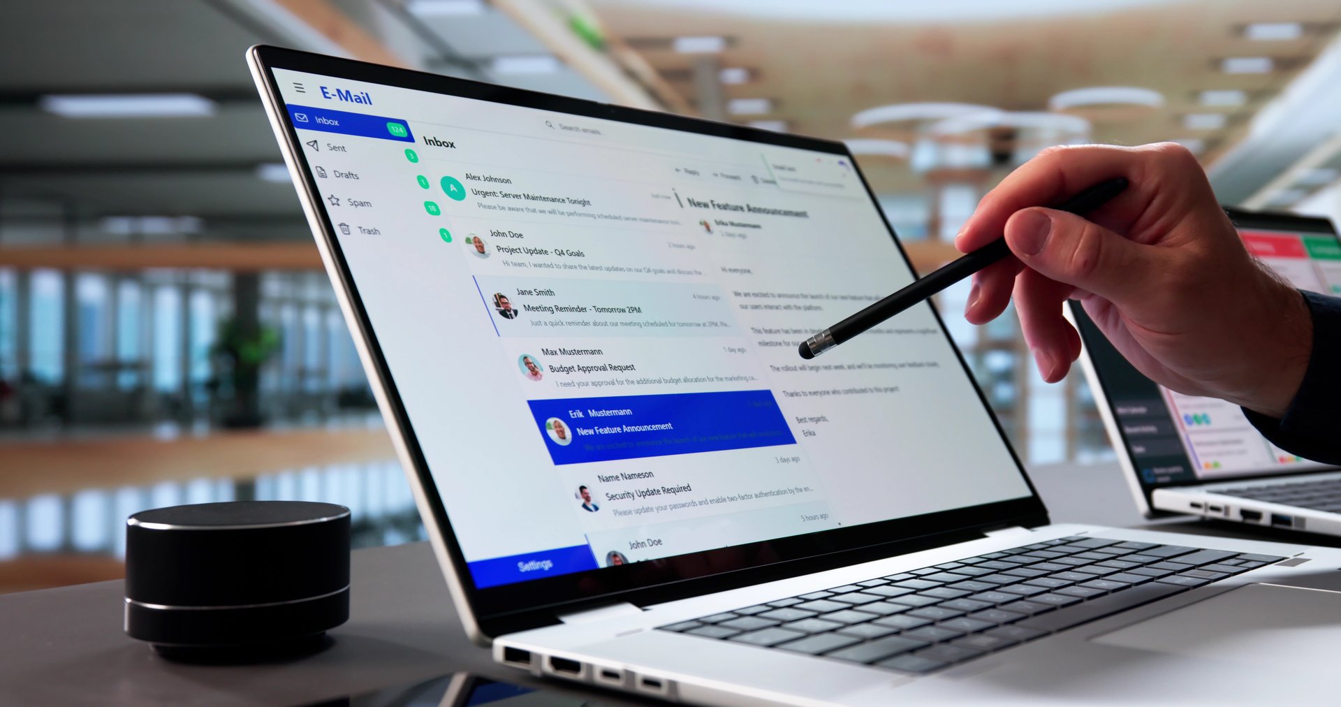 Senior Businessman Multitasking On Laptop, Checking Emails At Office Desk.