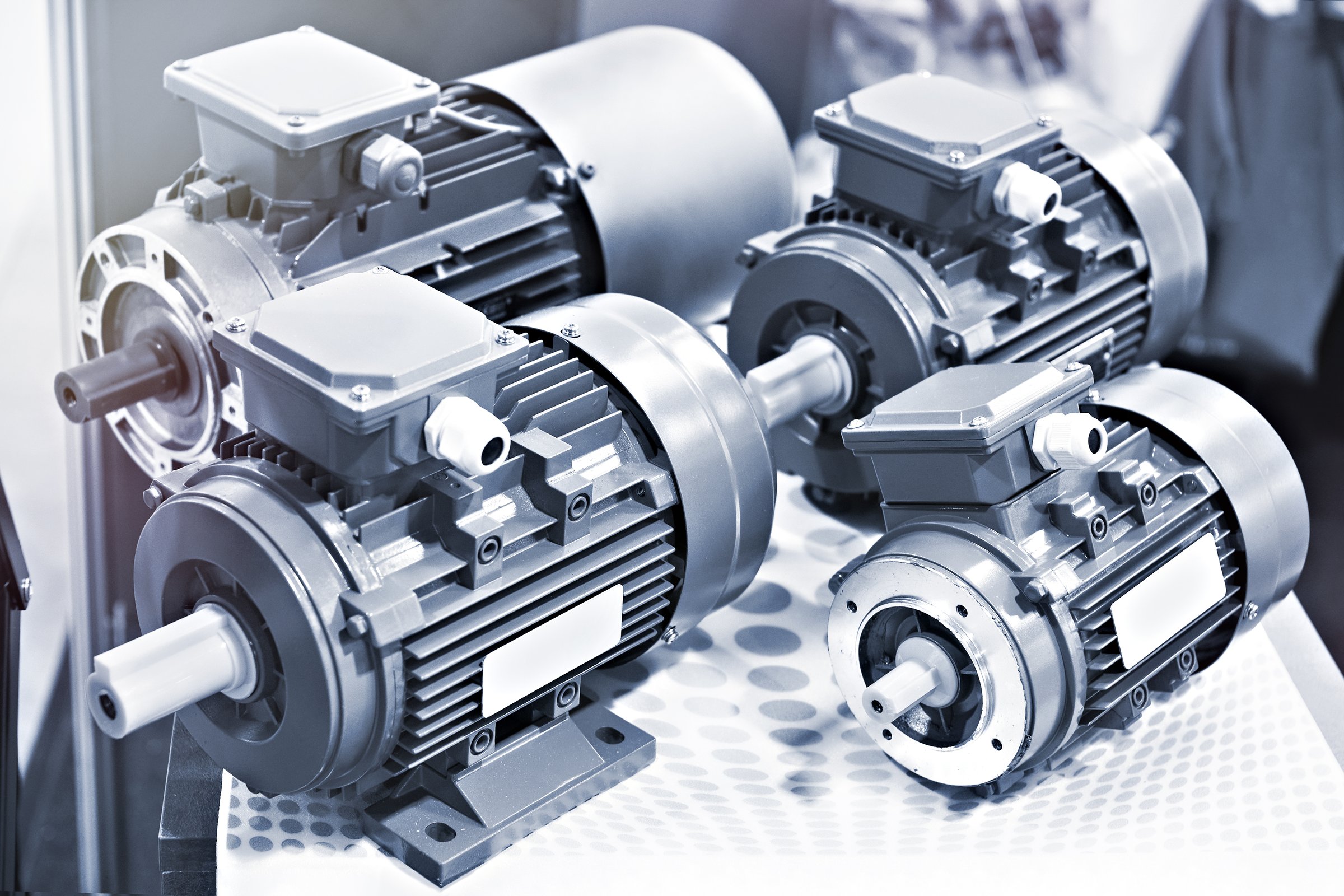 Electric motors at exhibition monochrome