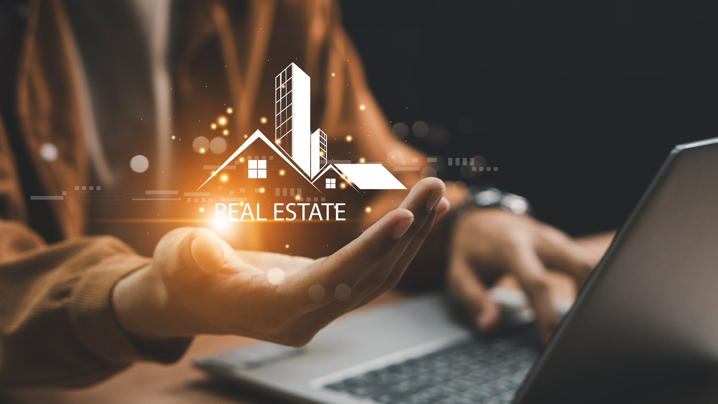 Real estate investment concept. Buy, own, and sell properties for profit. Cash flow, appreciation, tax advantages. Buy and sell houses and real estate online on a virtual screen. real estate market