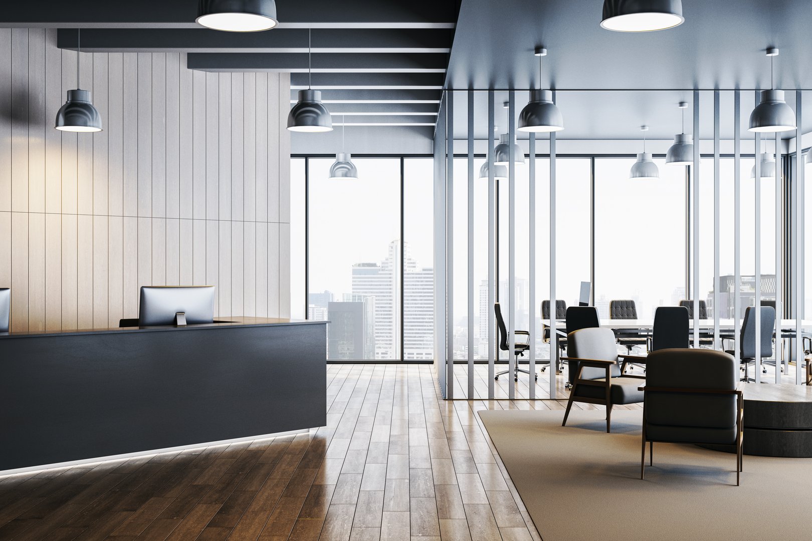 Contemporary office interior with sleek desk