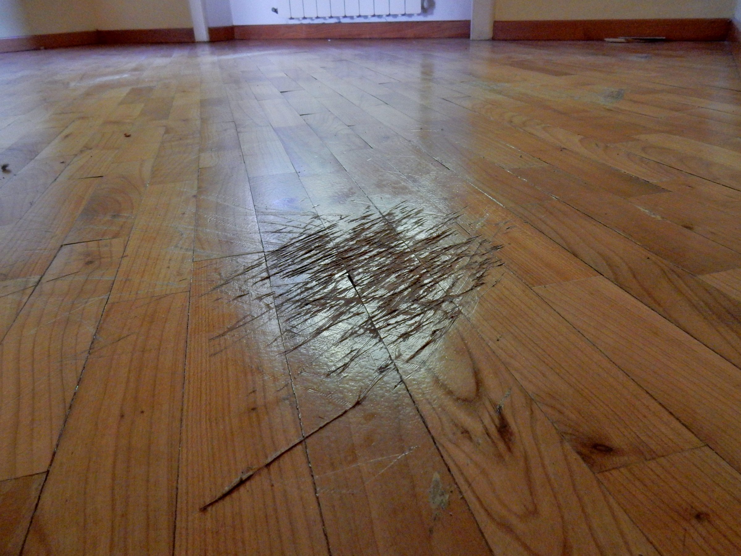 Scratched hardwood flooring damaged wood floor