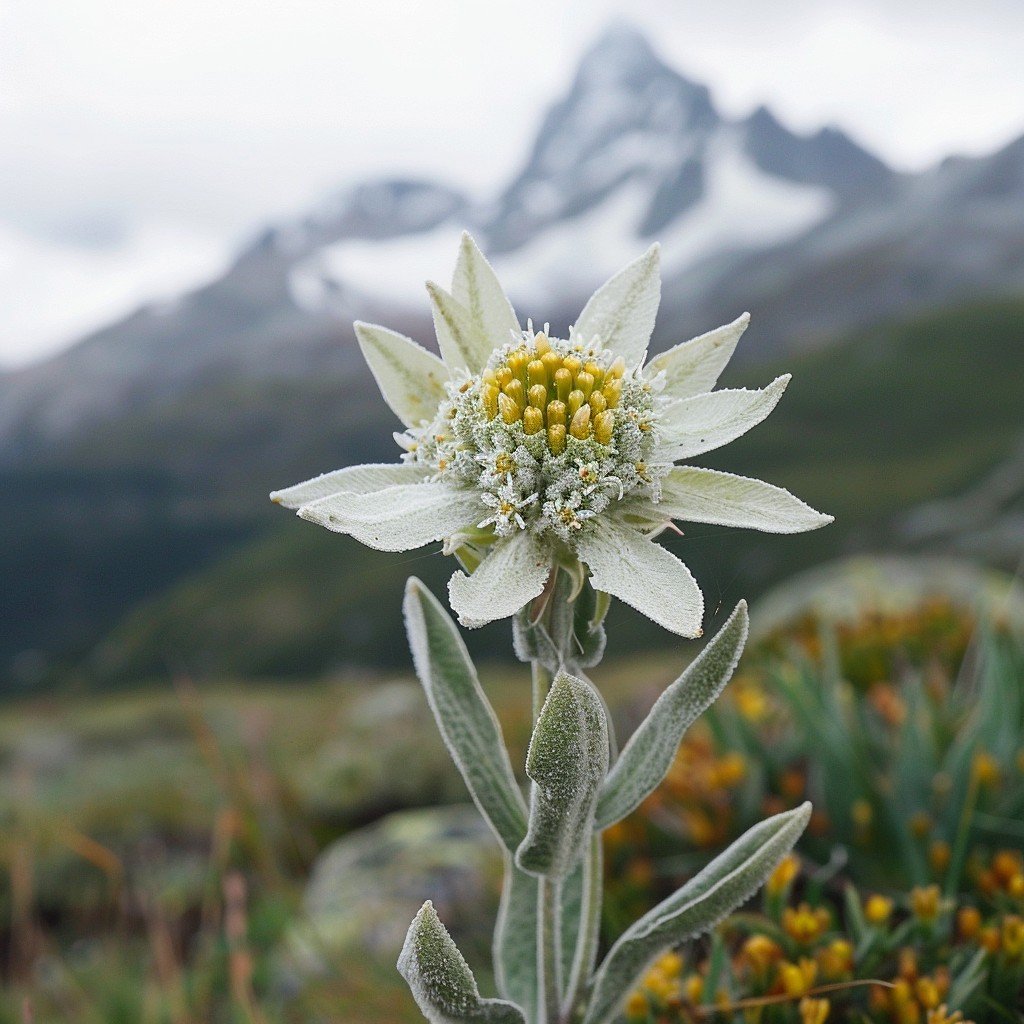 Beautiful edelweiss flowers in their natural mountain habitat