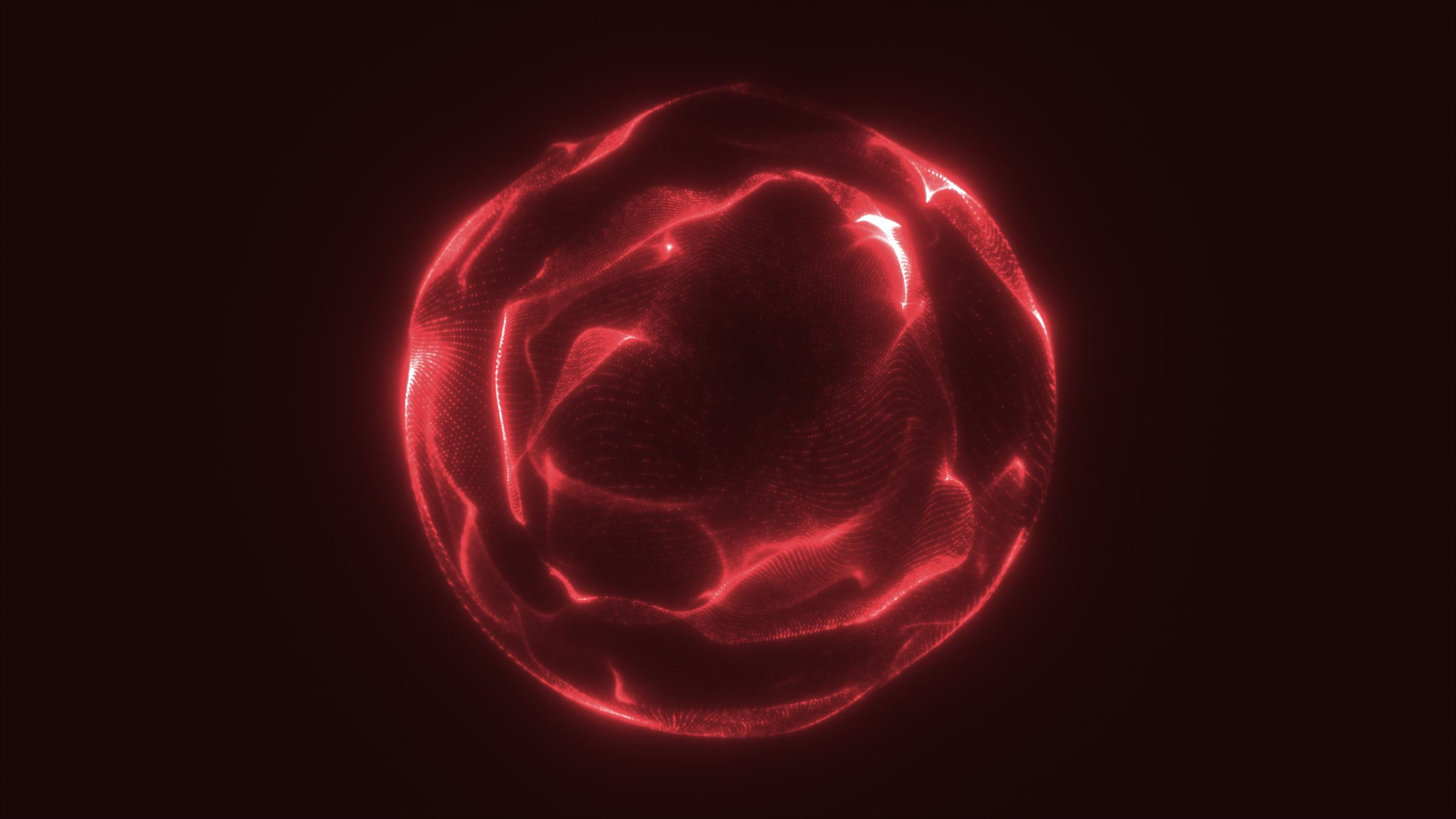 Abstract glowing red sphere with swirling energy light patterns, futuristic plasma orb on dark background.