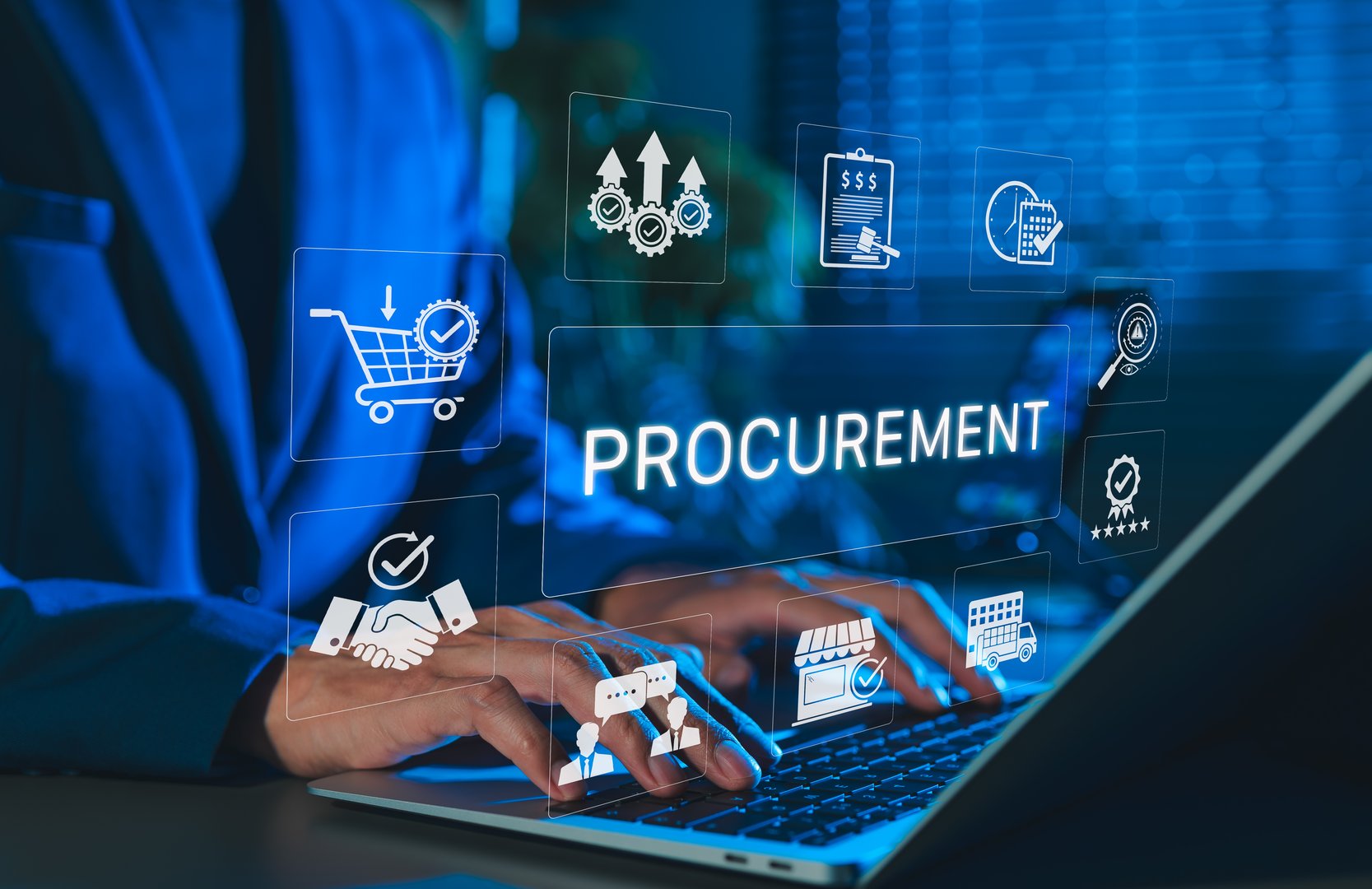 Procurement management and supply chain concept. Procurement icons related to logistics, supply chain, and inventory management. procurement in ensuring efficient business operations. delivery service