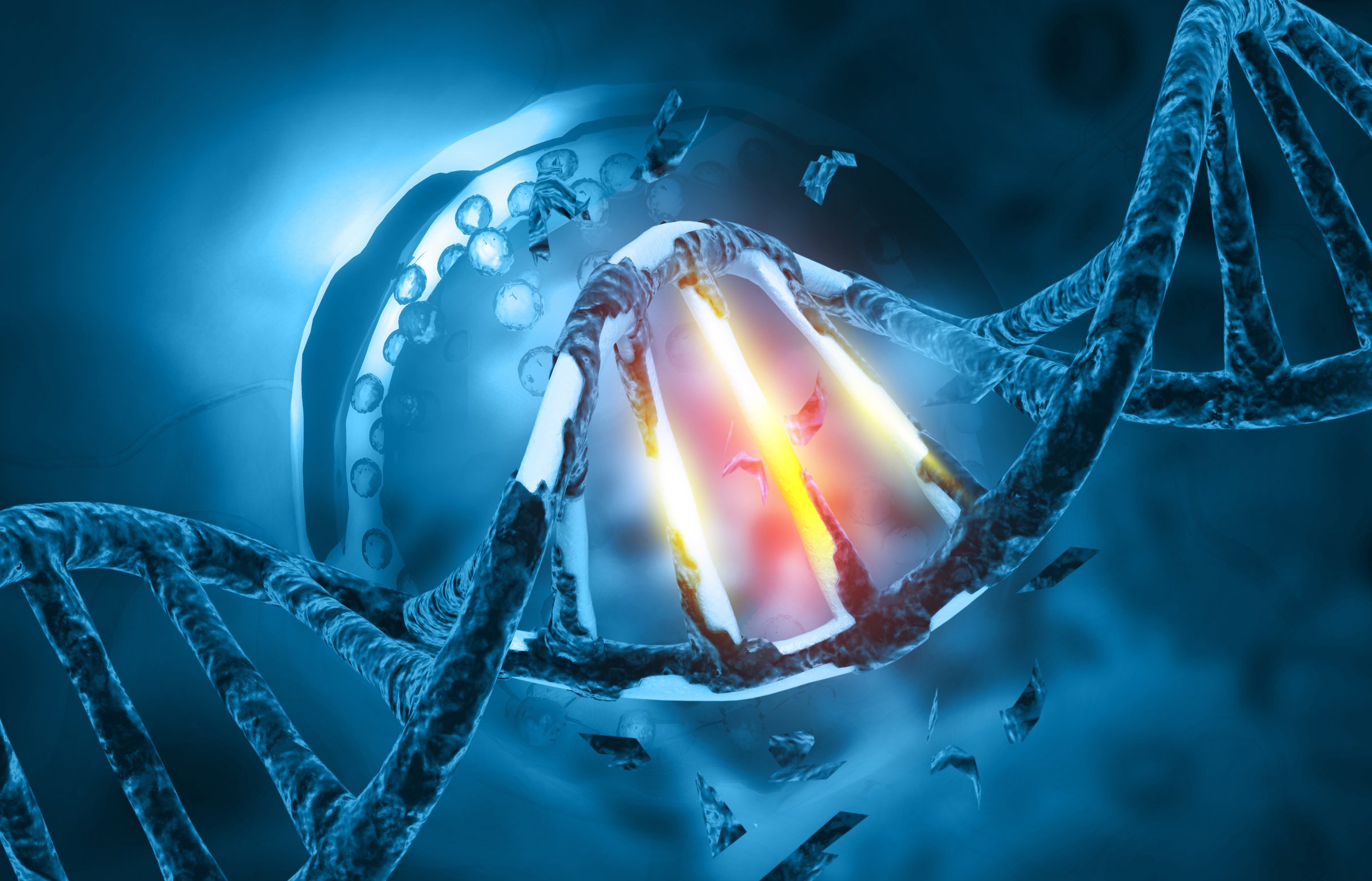 Dna mutation  or damage .Dna strand science background. 3d illustration