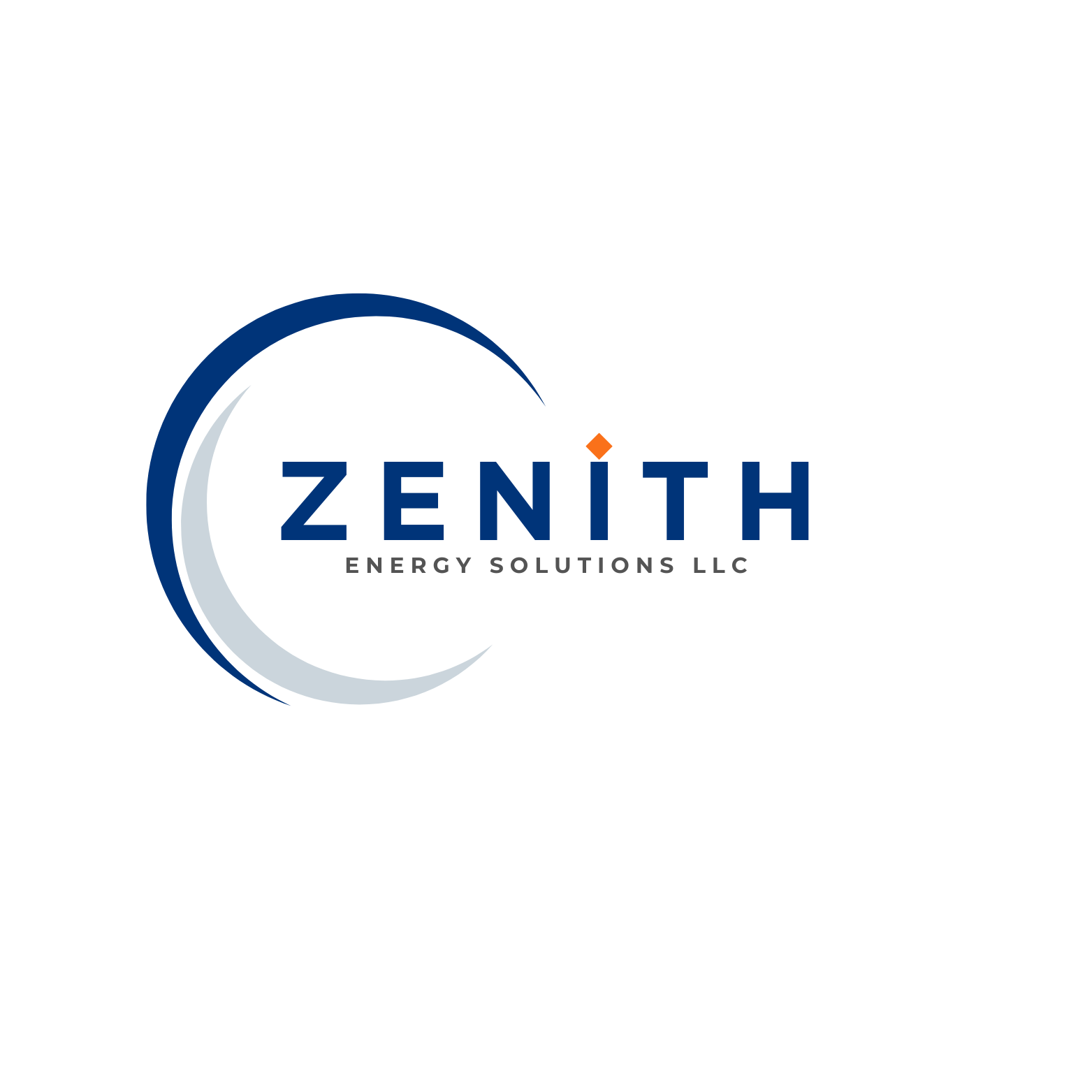 Logo for Zenith Energy Solutions LLC with a crescent shape and an orange dot above the letter 'I' in 'ZENITH.'