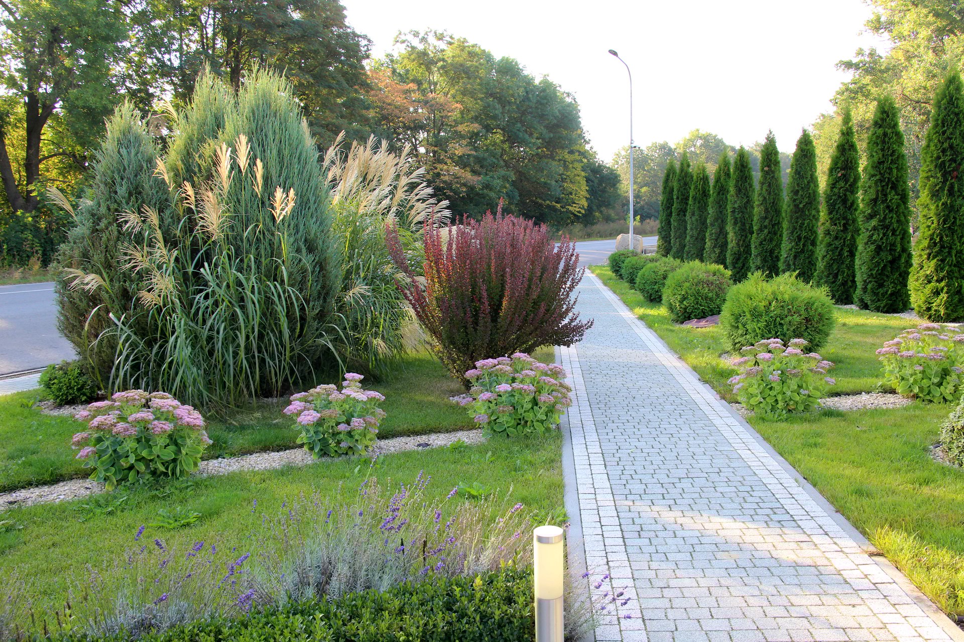 Fragments of modern design from landscaping in the garden, park, square, recreation area