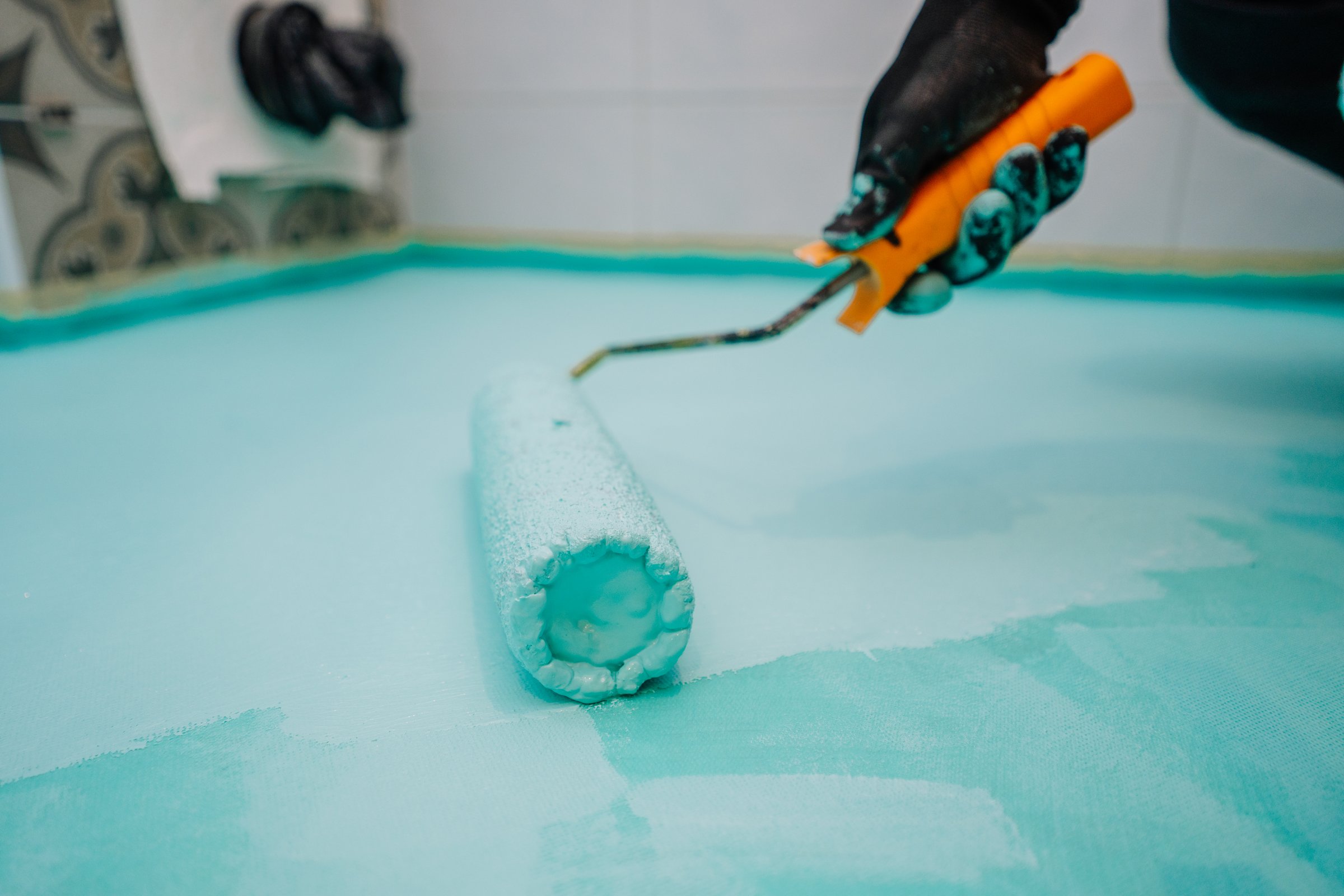 Professional waterproofing with brush roller