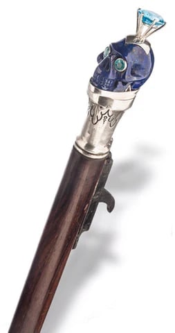 Caveira de lápis lázuli com turmalinas Paraíba - Bengala de Monsieur Blanchard