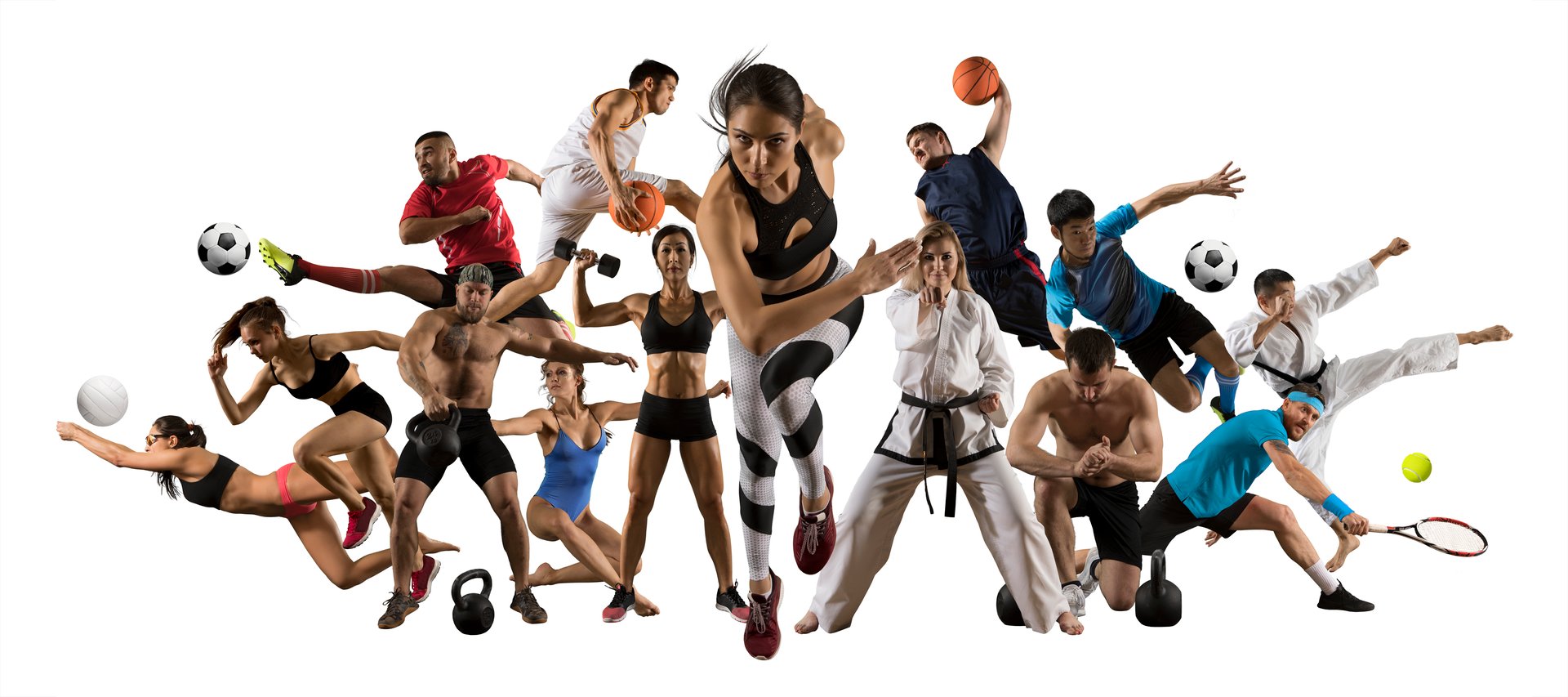 Huge multi sports collage athletics, taekwondo, tennis, karate, soccer, basketball, football, bodybuilding, etc