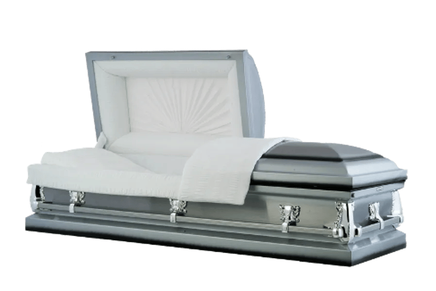 Supreme in Sky Blue Casket with brushed metal finish and sunrise head panel