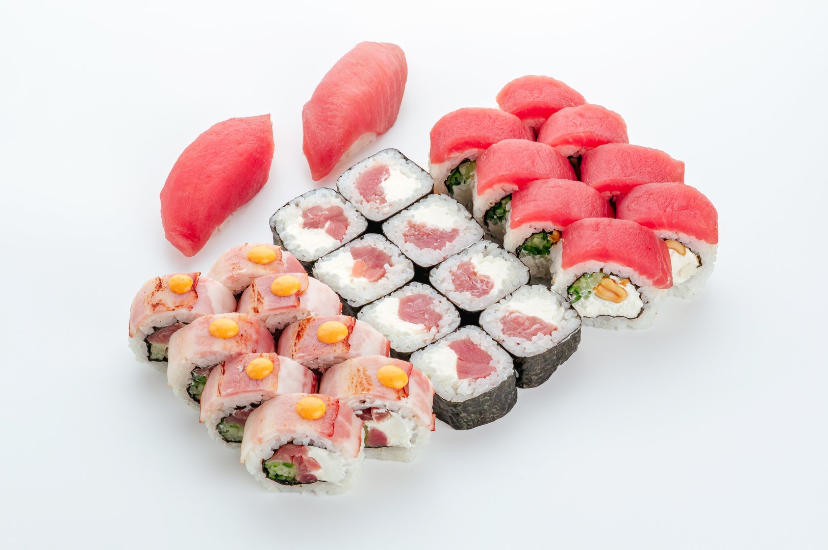 traditional Japanese sushi rolls on a white background
