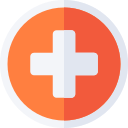 Orange circular icon with a white medical cross in the center, symbolizing healthcare or medical assistance.