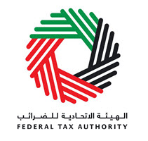 Federal Tax Authority logo with a hexagonal design in red, black, and green, and Arabic and English text below.