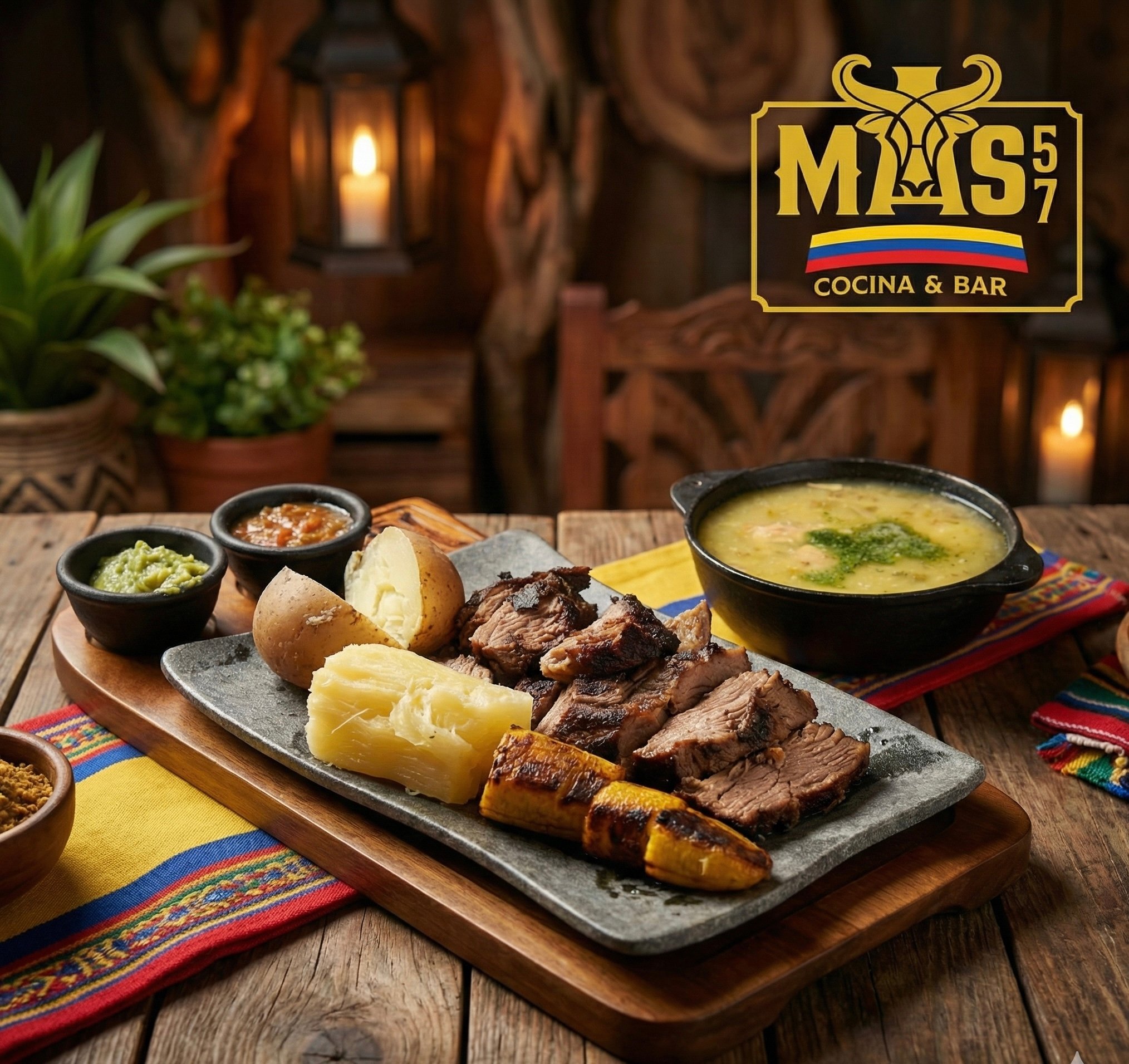 Carne a la vara con sancocho de res