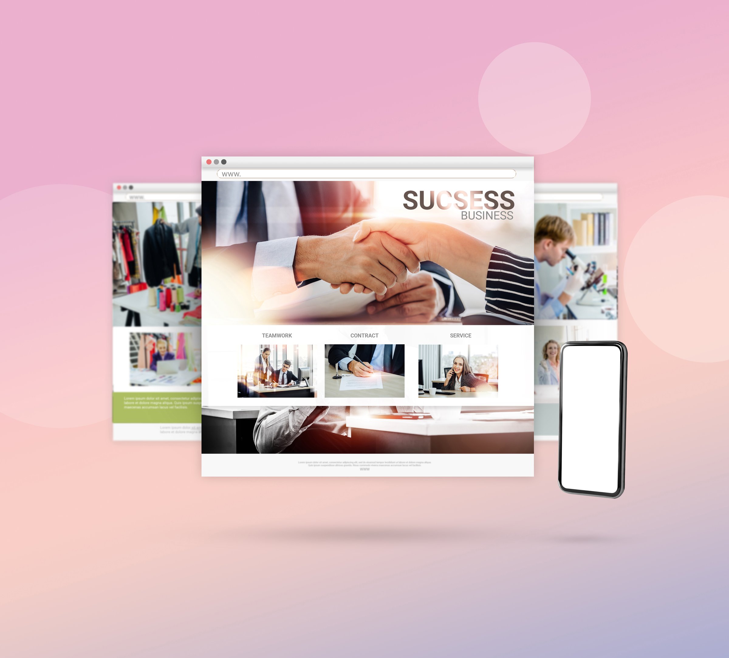 3d illustration, web browser design business concept and mock up smartphone ads banner for Hosting, web domain
