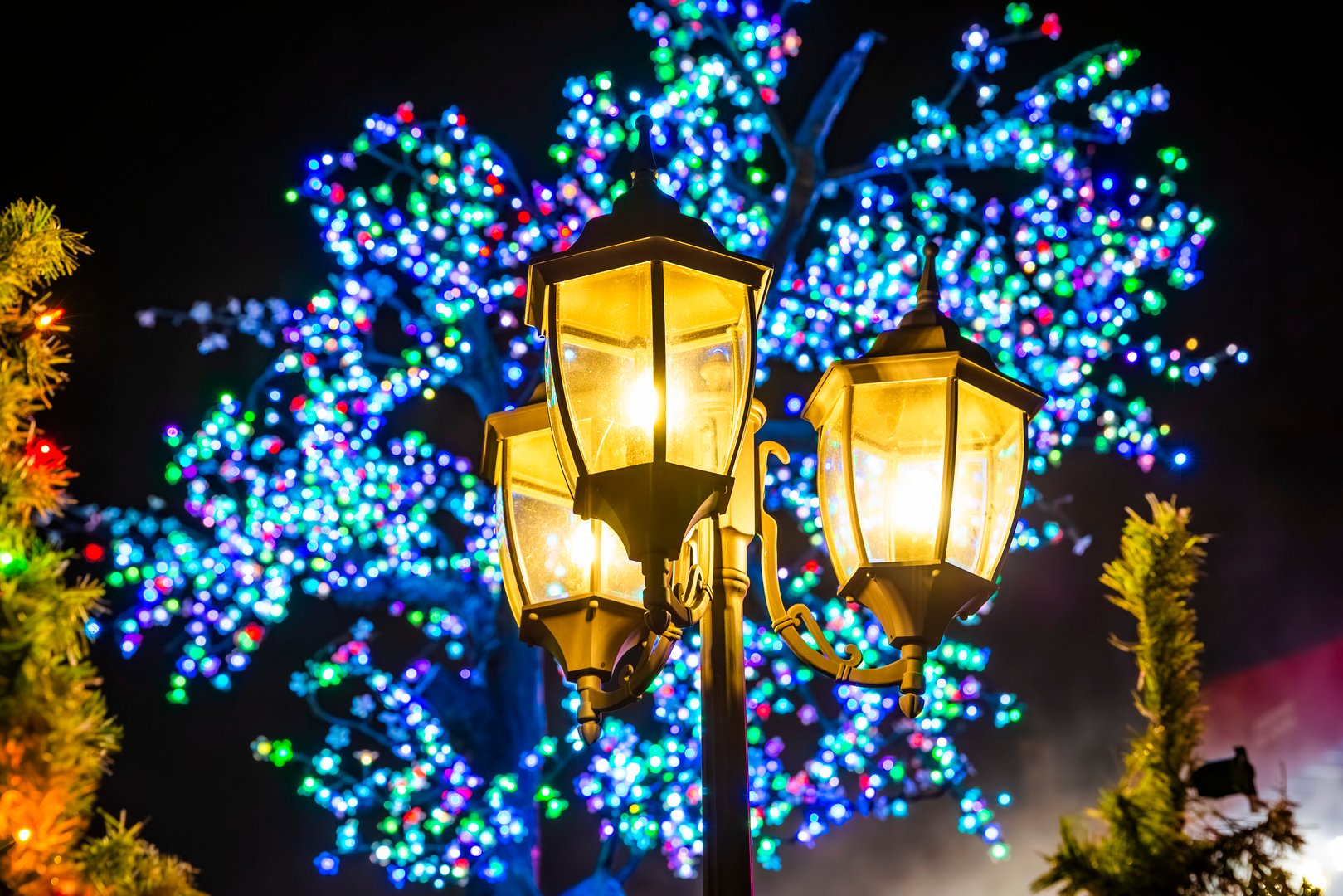 Lanterns and Christmas lights in the historic center of Mexico City