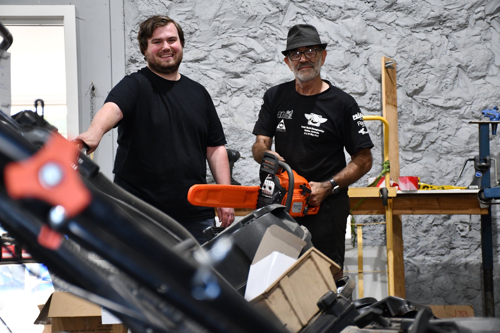 Mitch's Small Engines workshop in Maryborough showing repair workspace and equipment