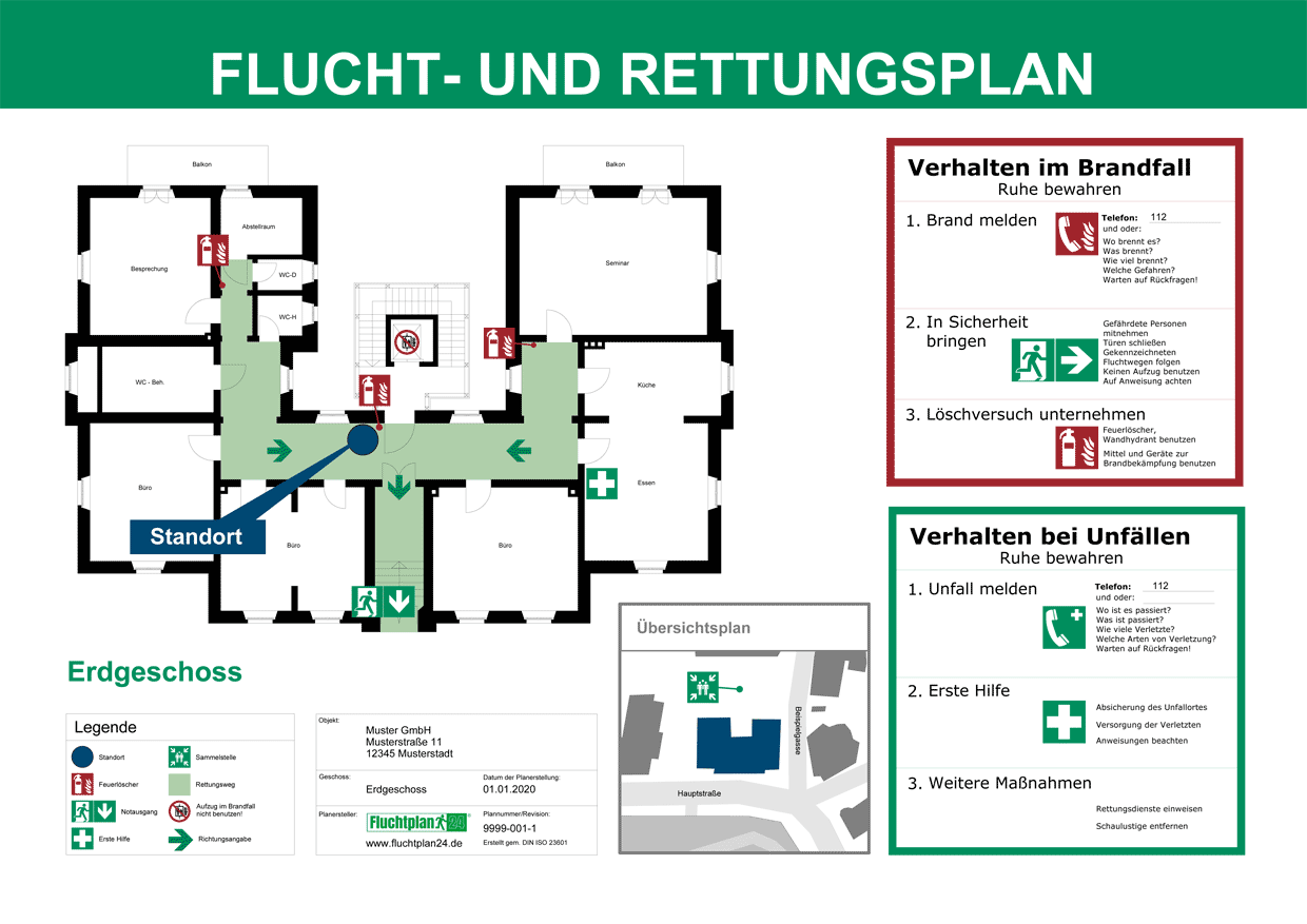 Flucht- und Rettungsplan nach DIN ISO 23601