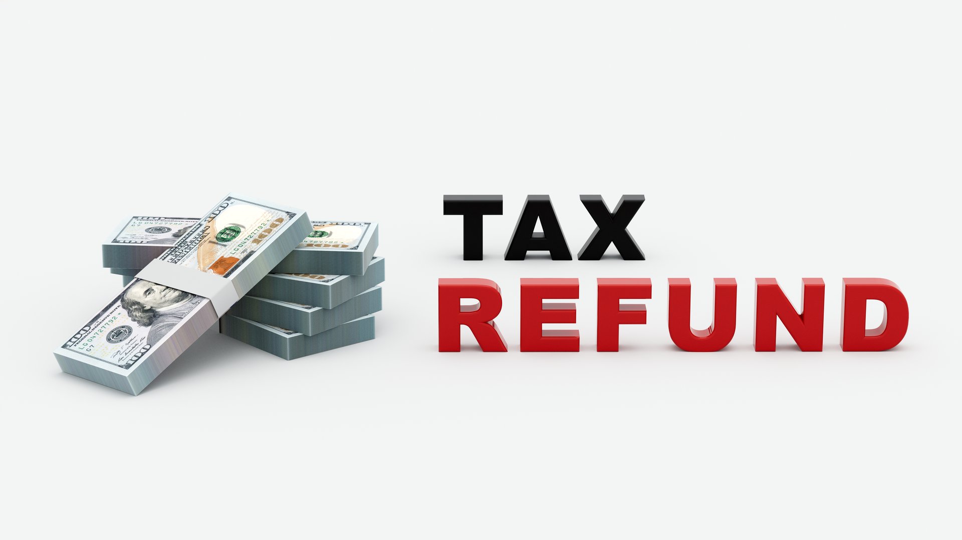 Tax refund with dollar bills stacked