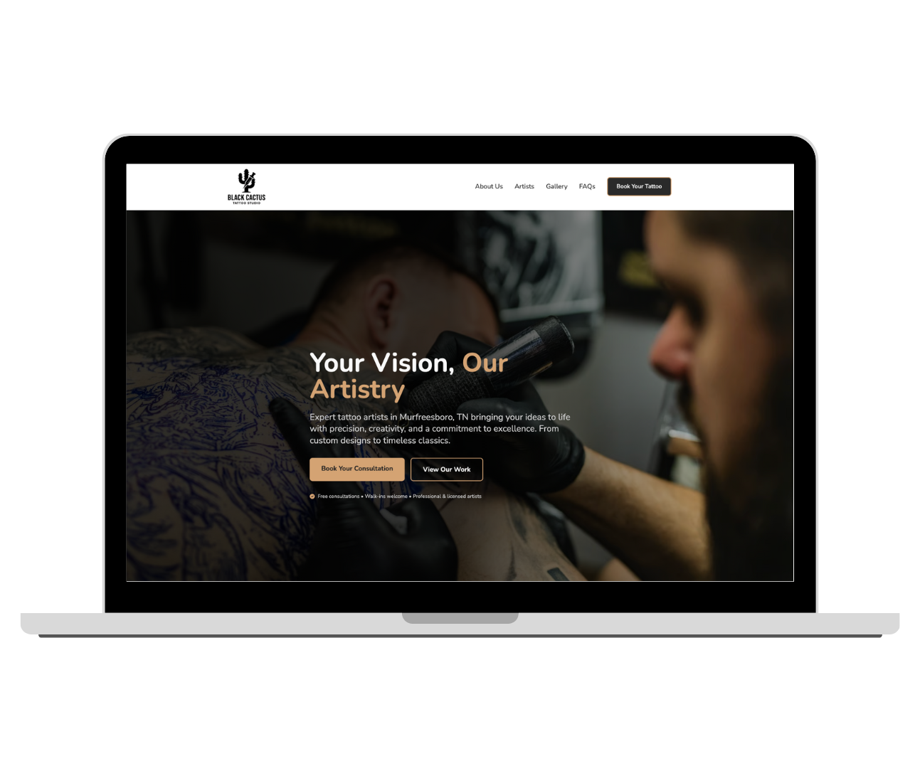 Black Cactus Tattoo Studio website portfolio