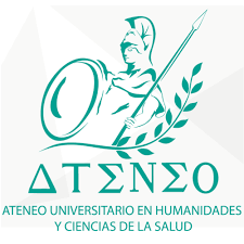 Logo of Ateneo Universitario with a Greek warrior design and text in Spanish about humanities and health sciences.
