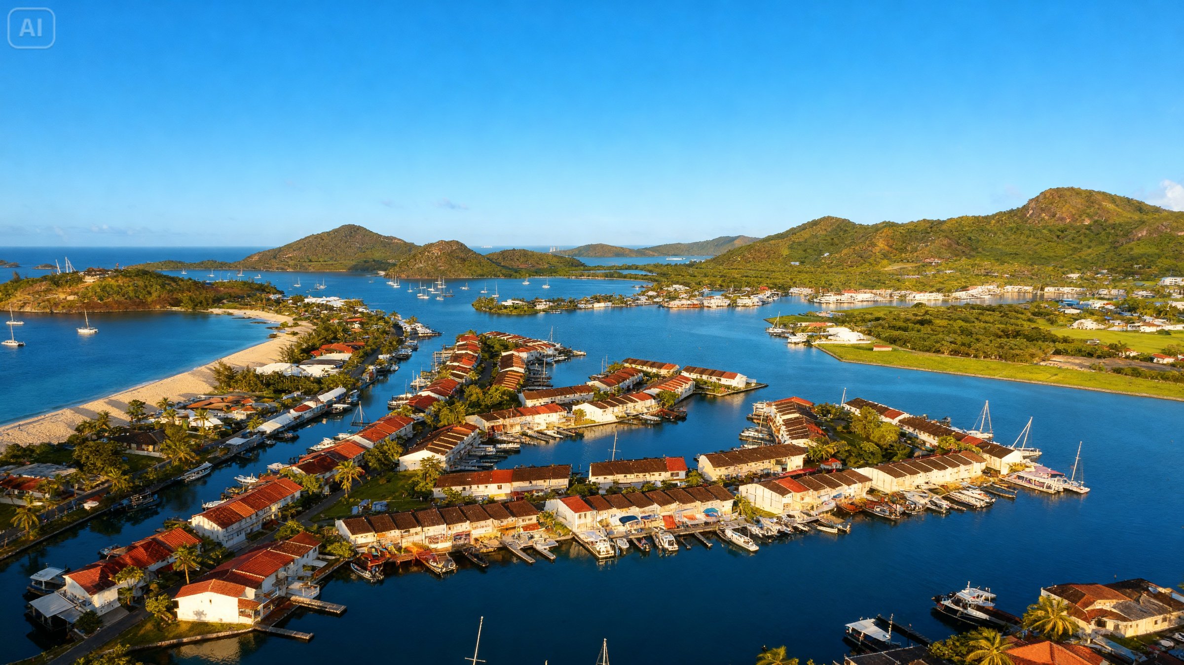 Aerial view of Jolly Harbour Marina