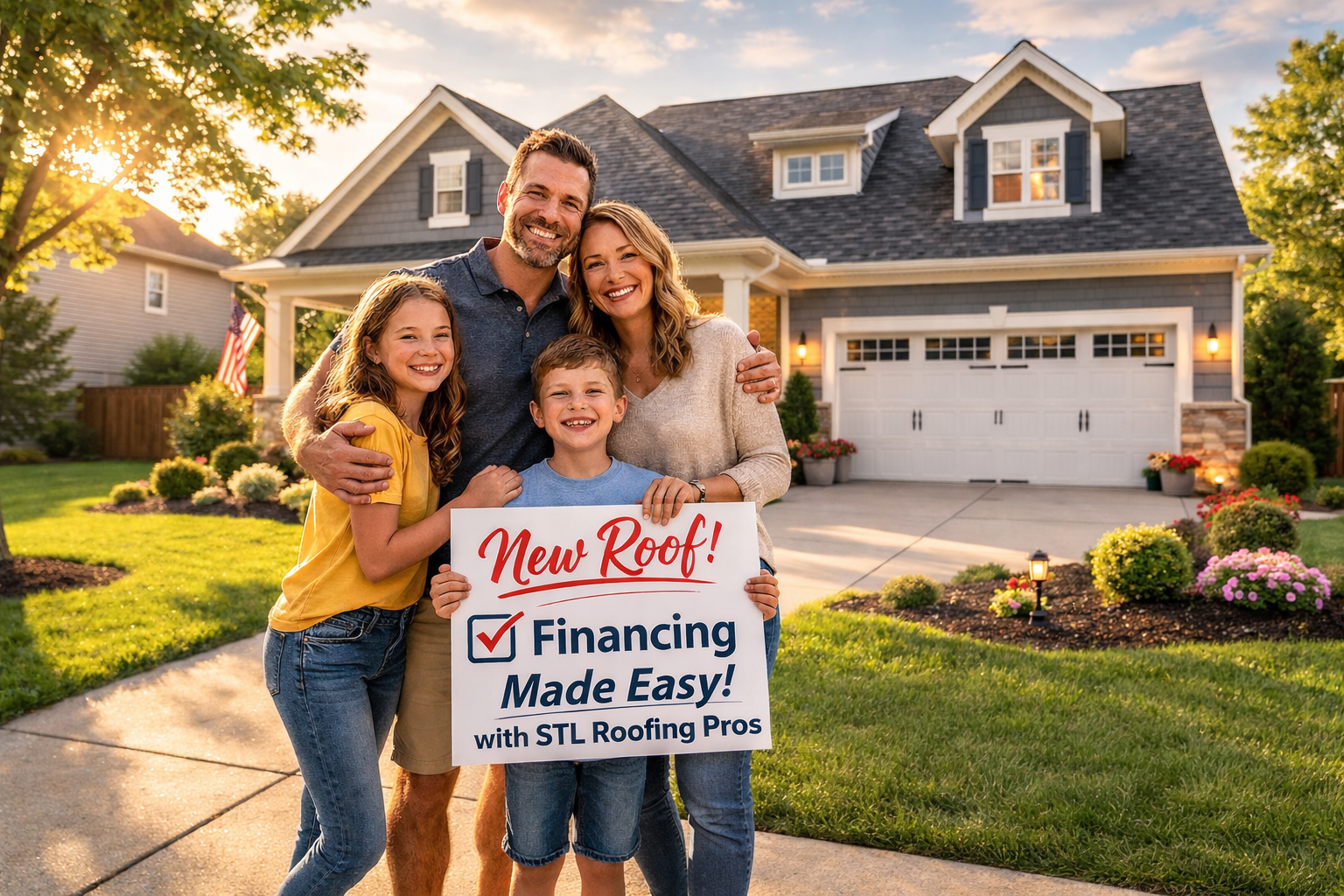 Happy family with new roof