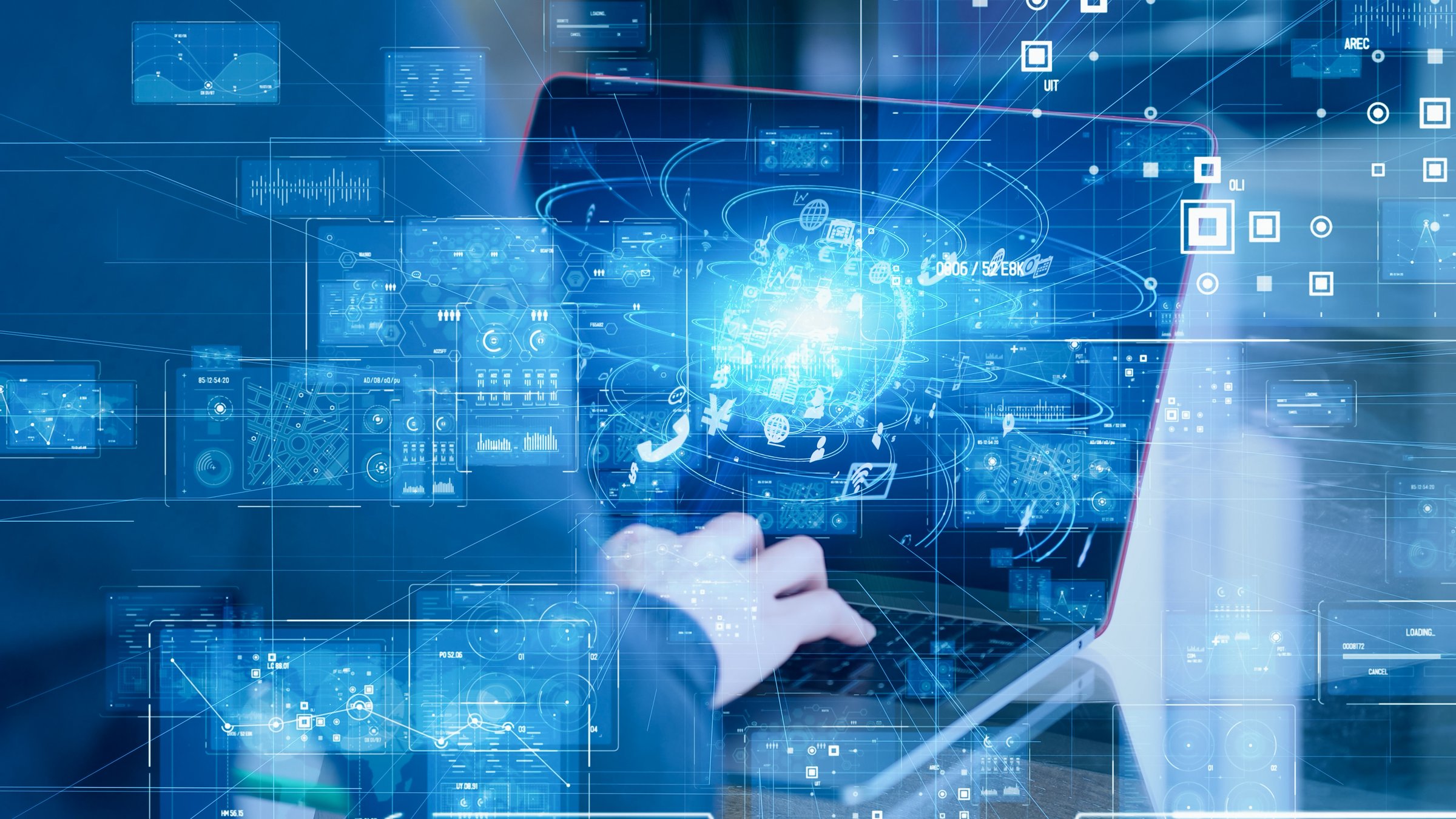 Business and technology concept. Communication network. GUI (Graphical User Interface).