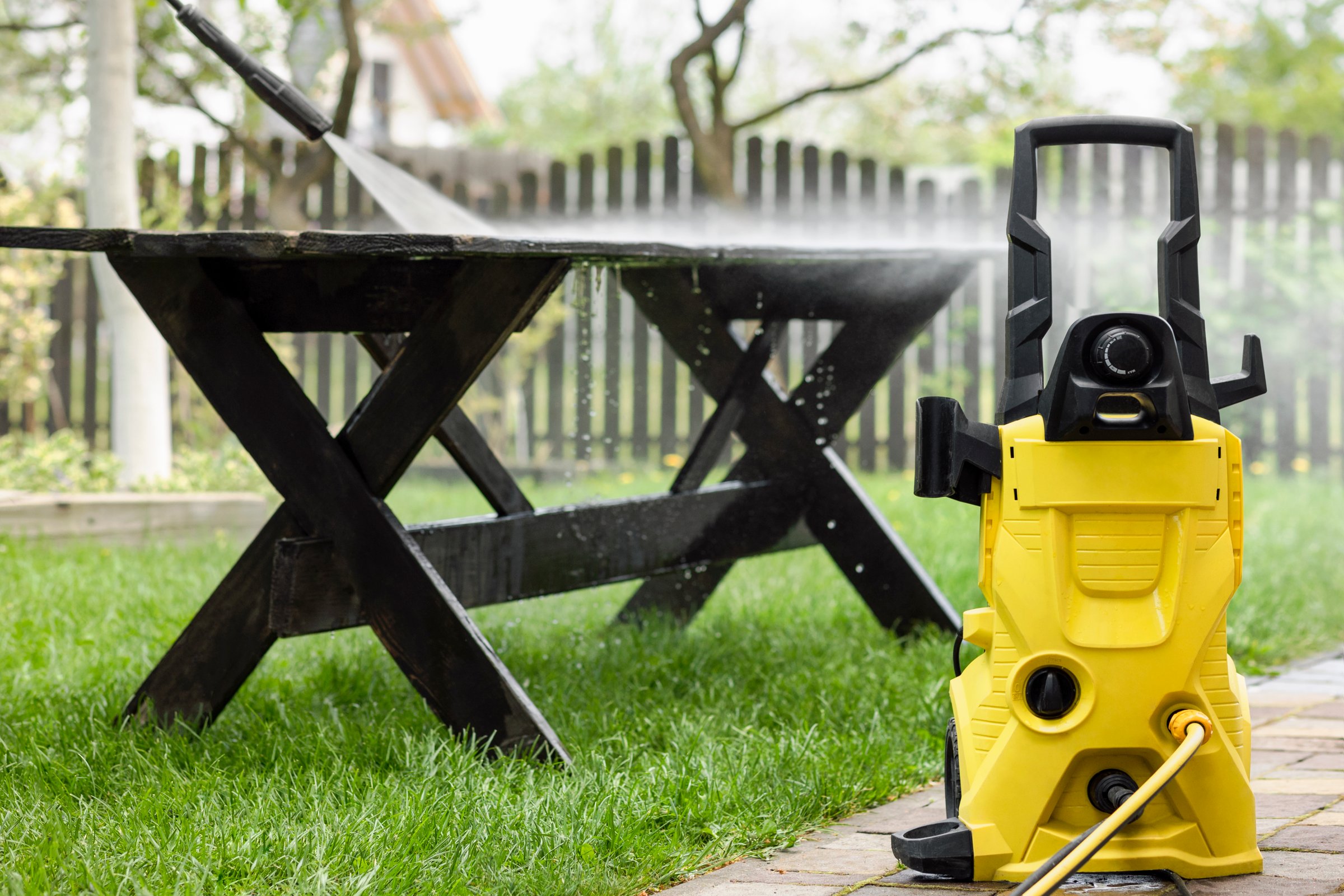Cleaning Garden Furniture with High Pressure Washer.