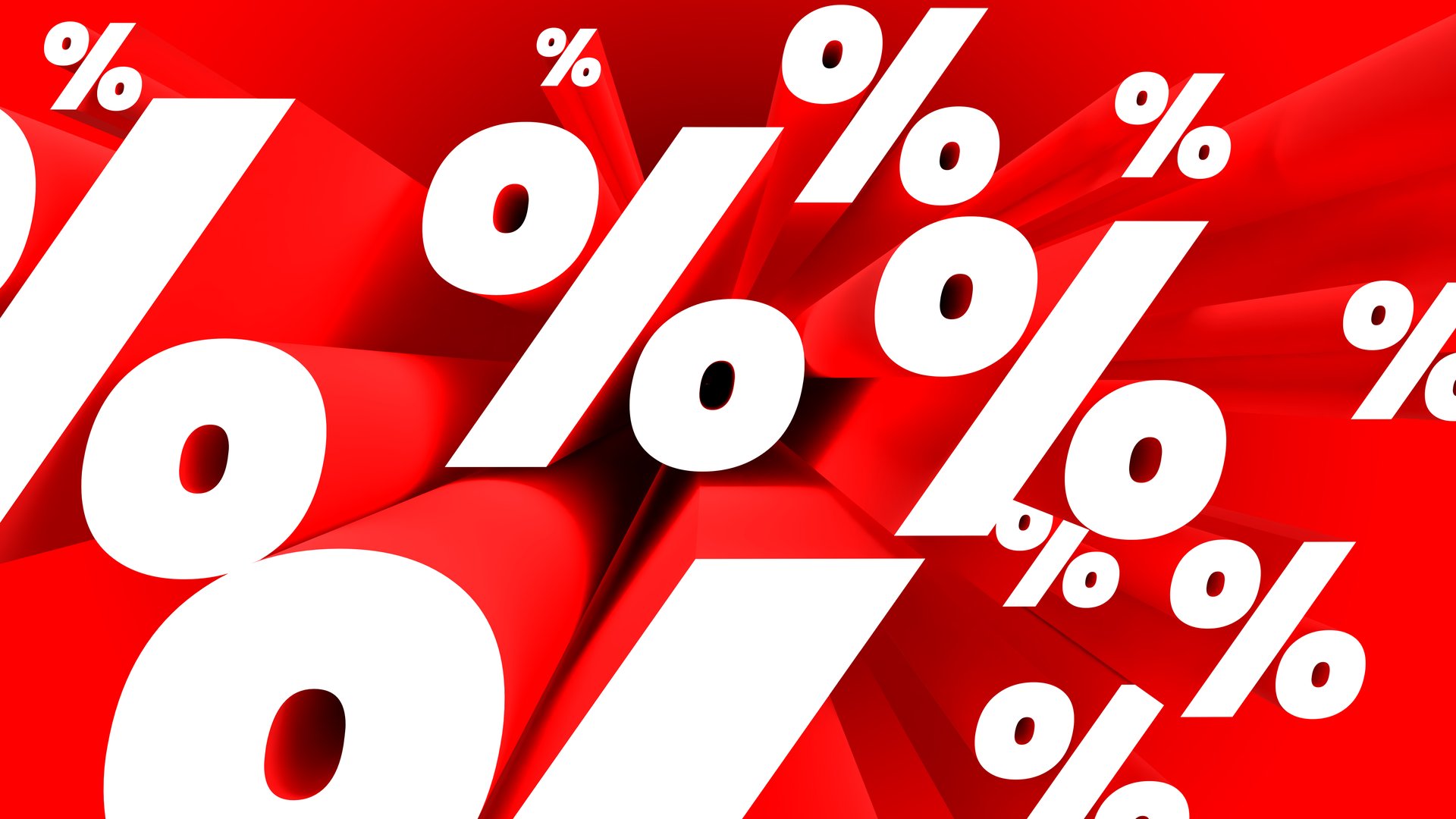 percent tag 3d extrude sign red wite background promotional banner price reduction