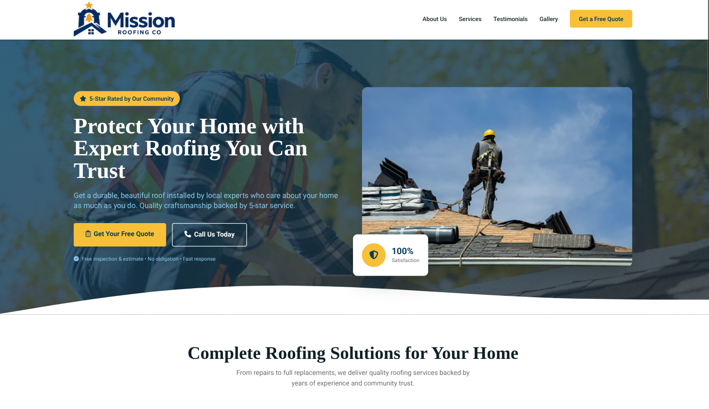 Mission Roofing Co website showcase