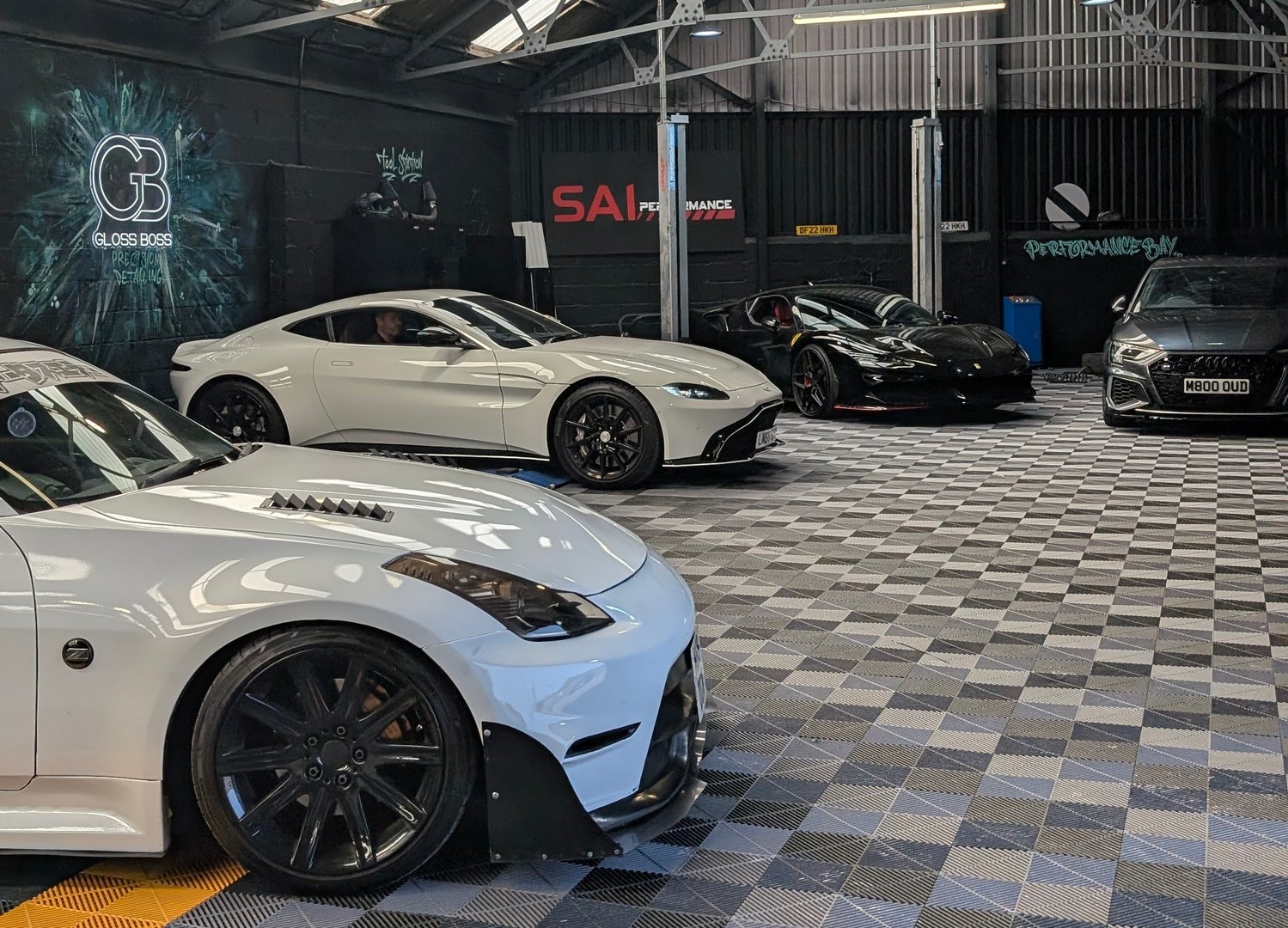 Cars gathering for Sunday Coffee & Cars event