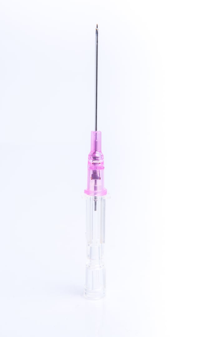 Twenty gauge catheter isolated on white background.