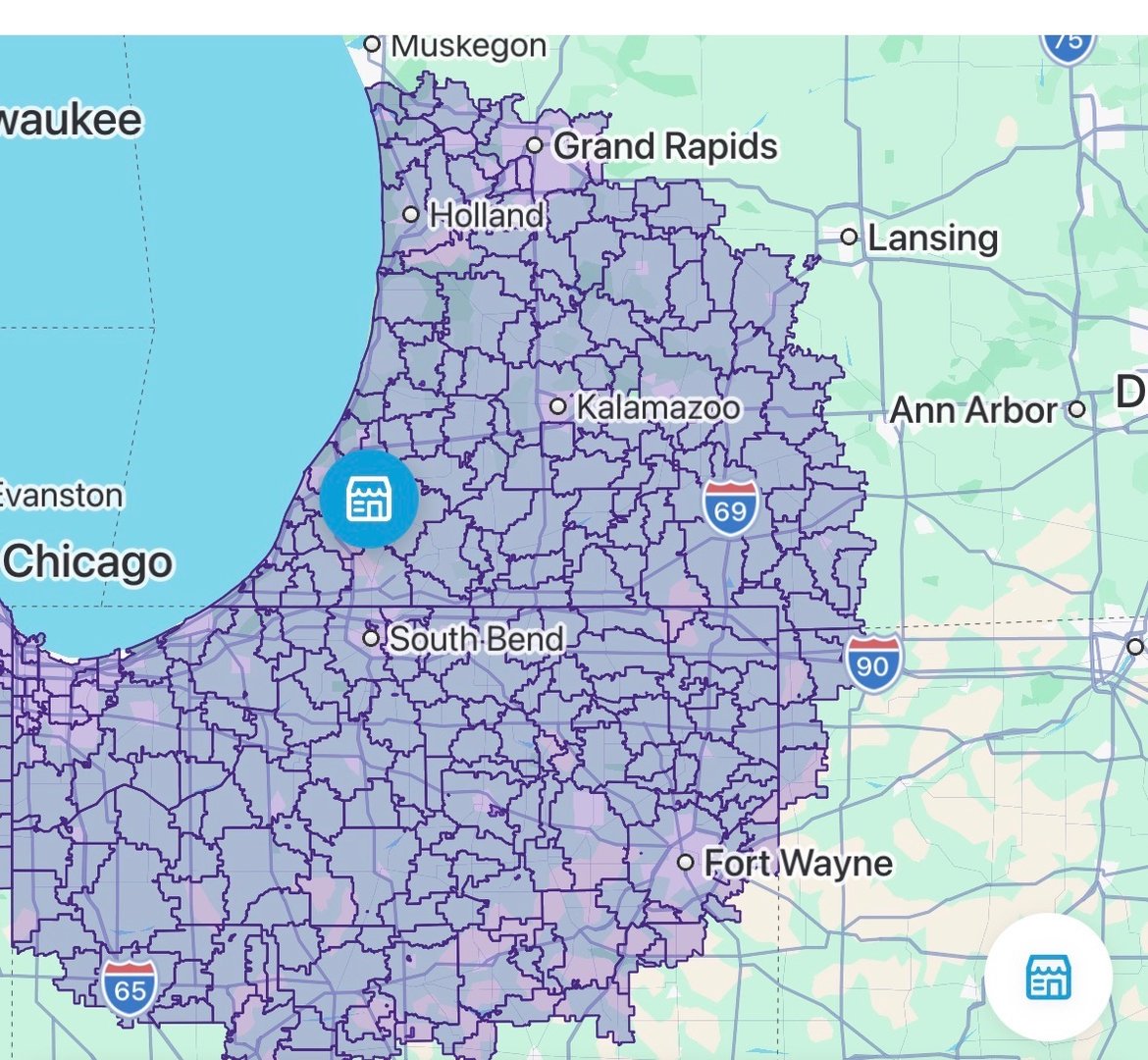 Service Areas Map - Michigan and Indiana
