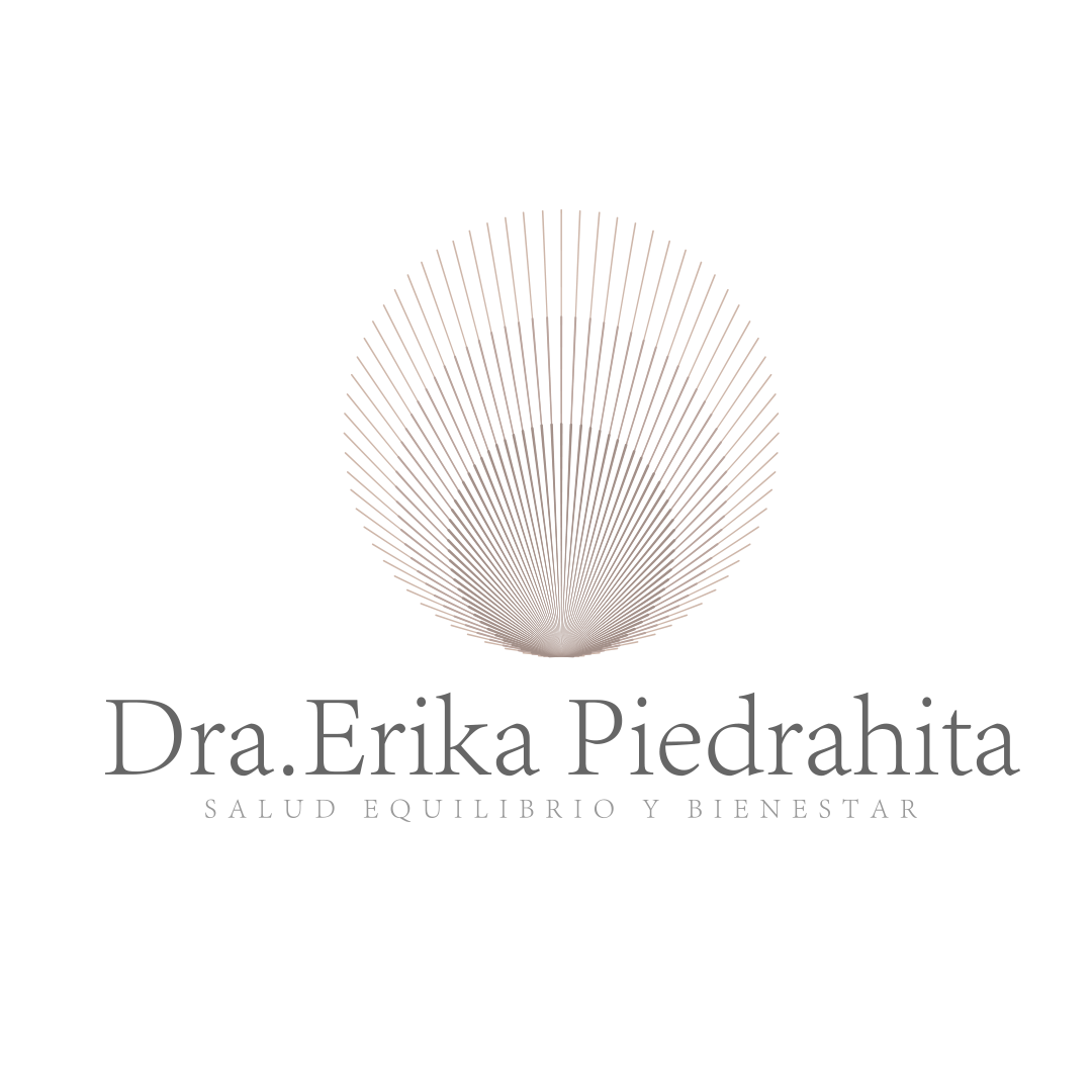 Logo with a sunburst design above the name 'Dra. Erika Piedrahita' and the words 'Salud Equilibrio y Bienestar' below.
