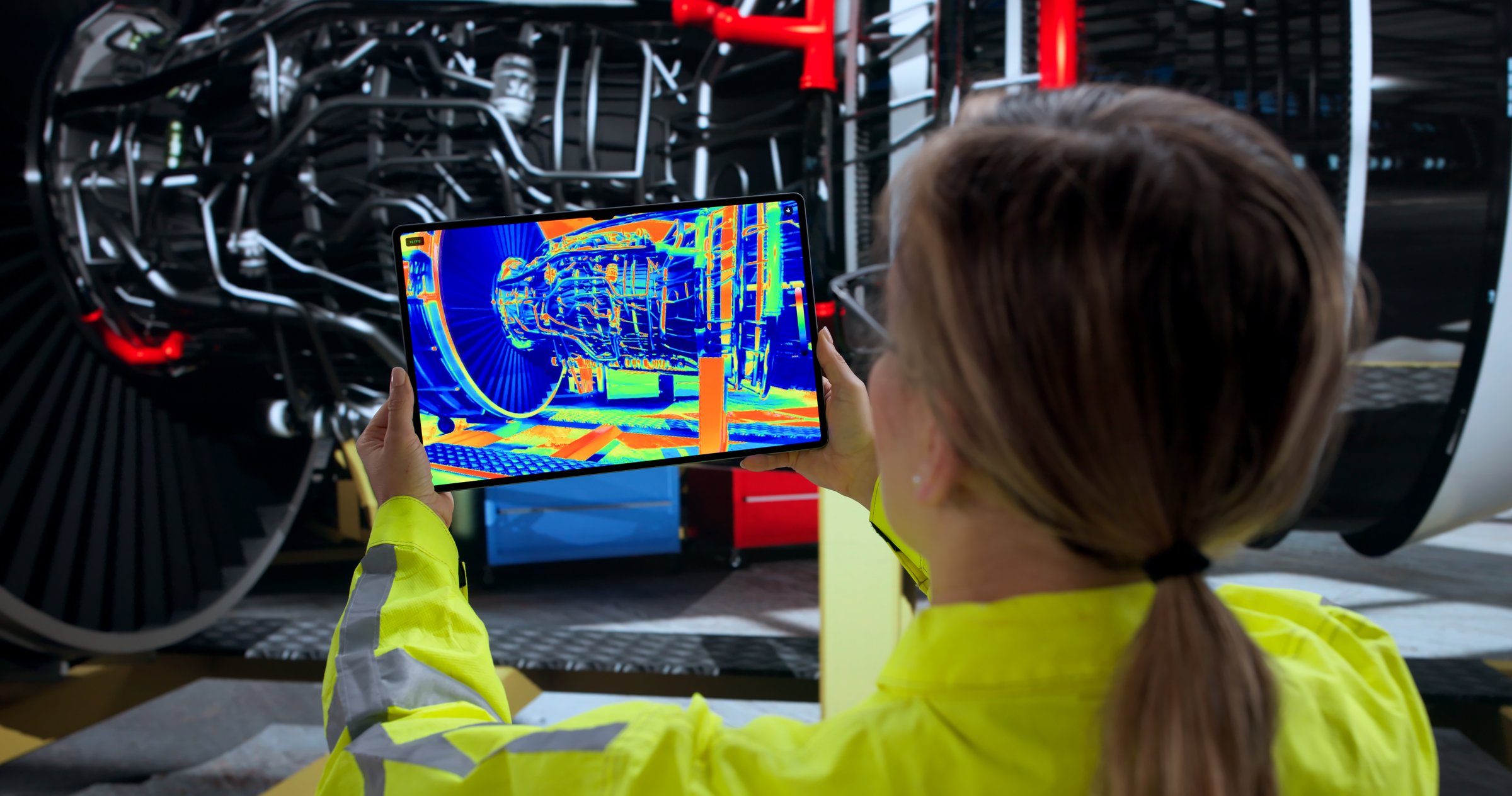 Empowering Female Engineer Conducts Airplane Engine Diagnostics With Thermal Camera