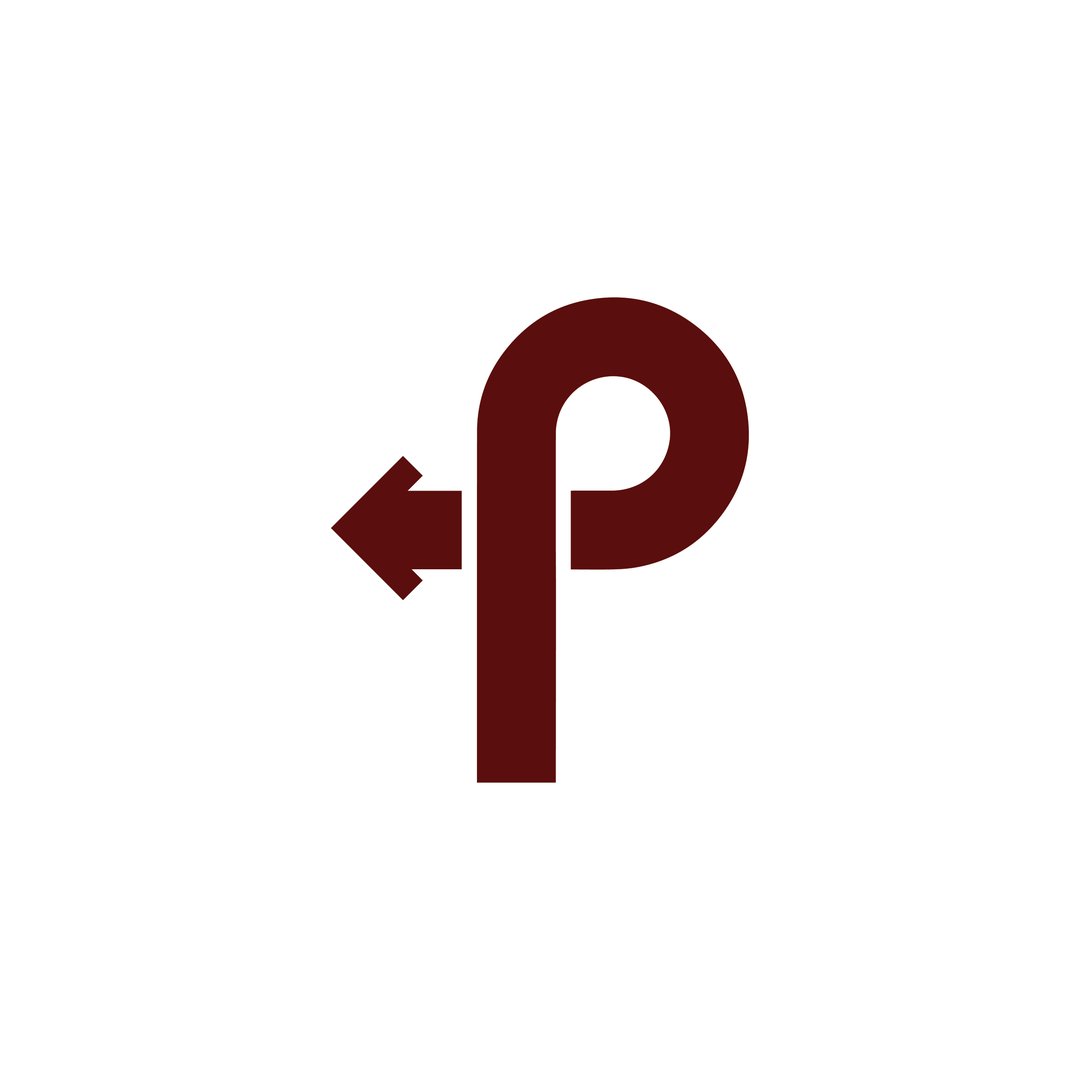 A red parking icon with a "P" and a leftward pointing arrow on a white background.