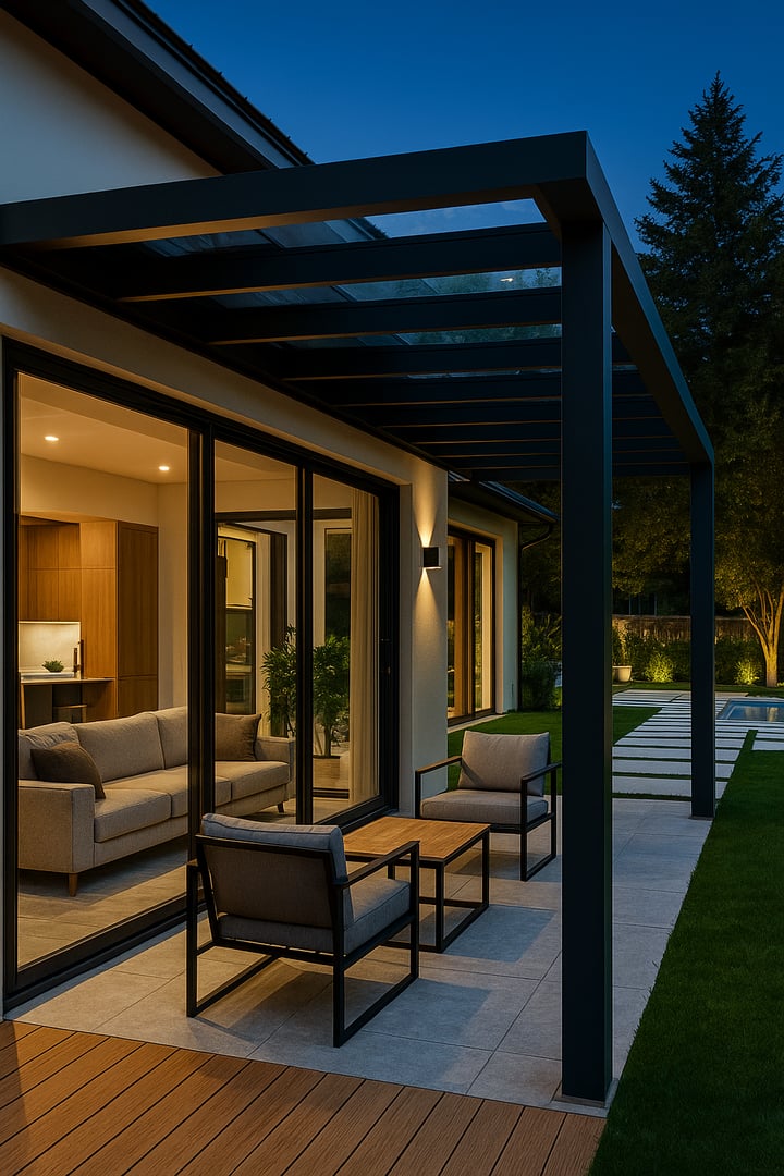 Complete buitenoplossing met veranda, schuifwand, LED-verlichting en hoogwaardige afwerking voor luxe tuinbeleving - Glas040 Best