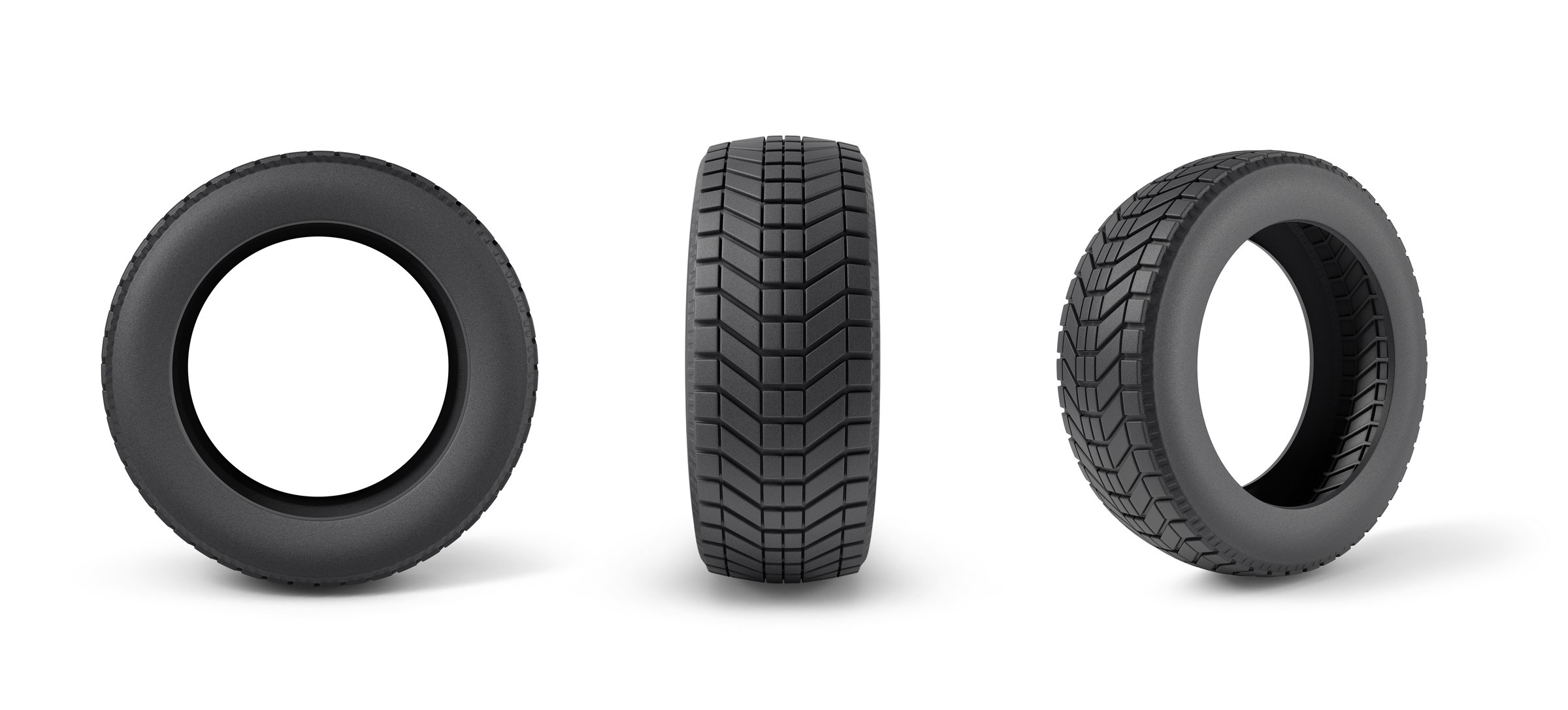 Tre bildäck i olika positioner