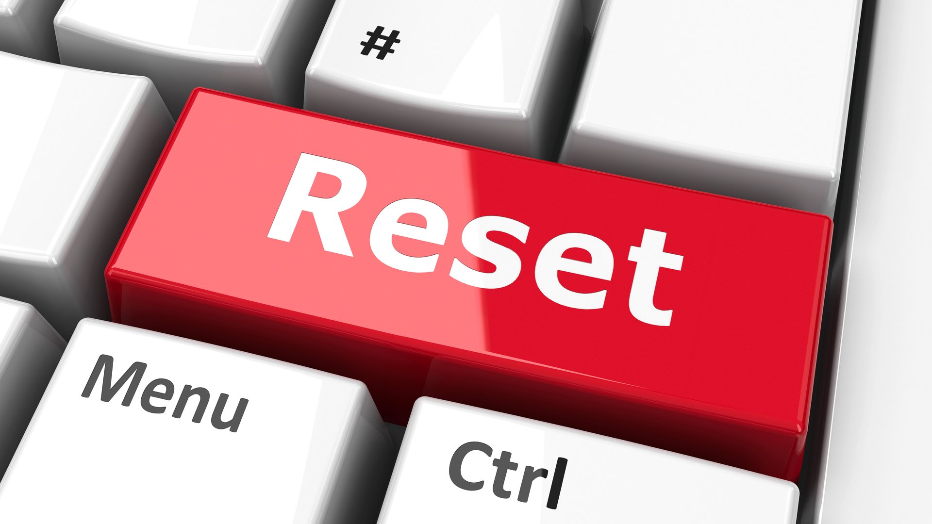 Reset key on the computer keyboard, three-dimensional rendering, 3D illustration